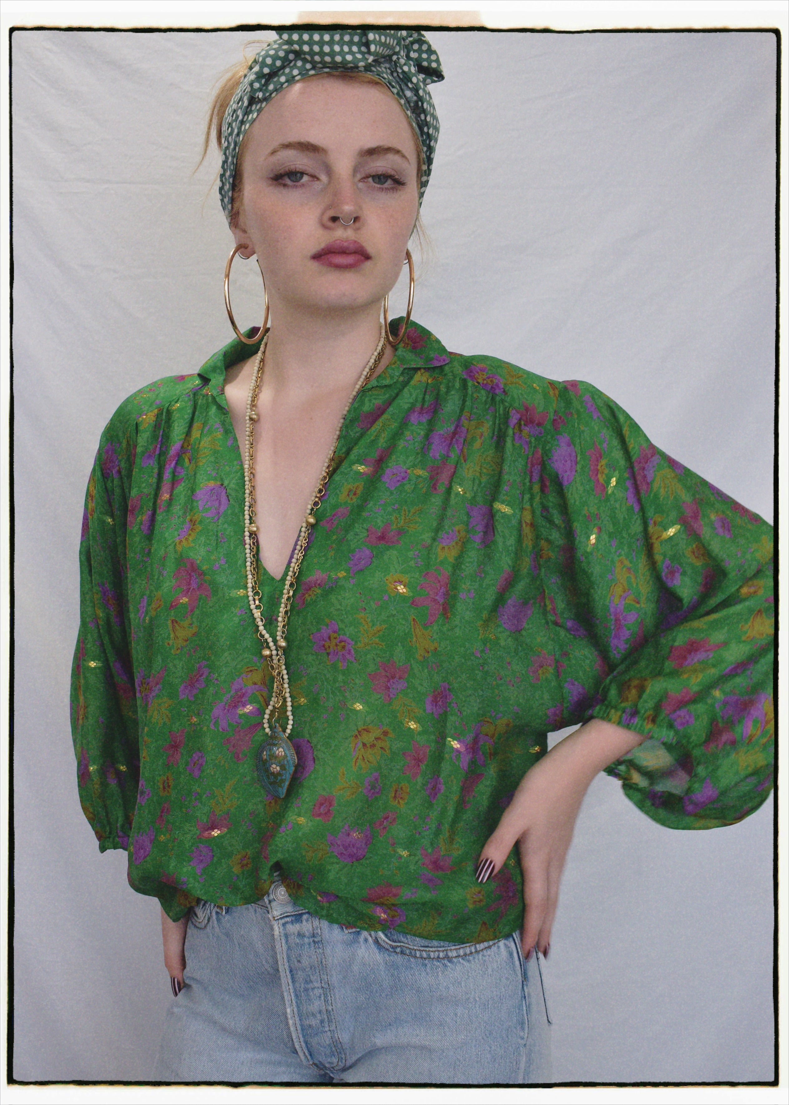 Ochna Silk Crepe Shirt ~ Sapphire S & L