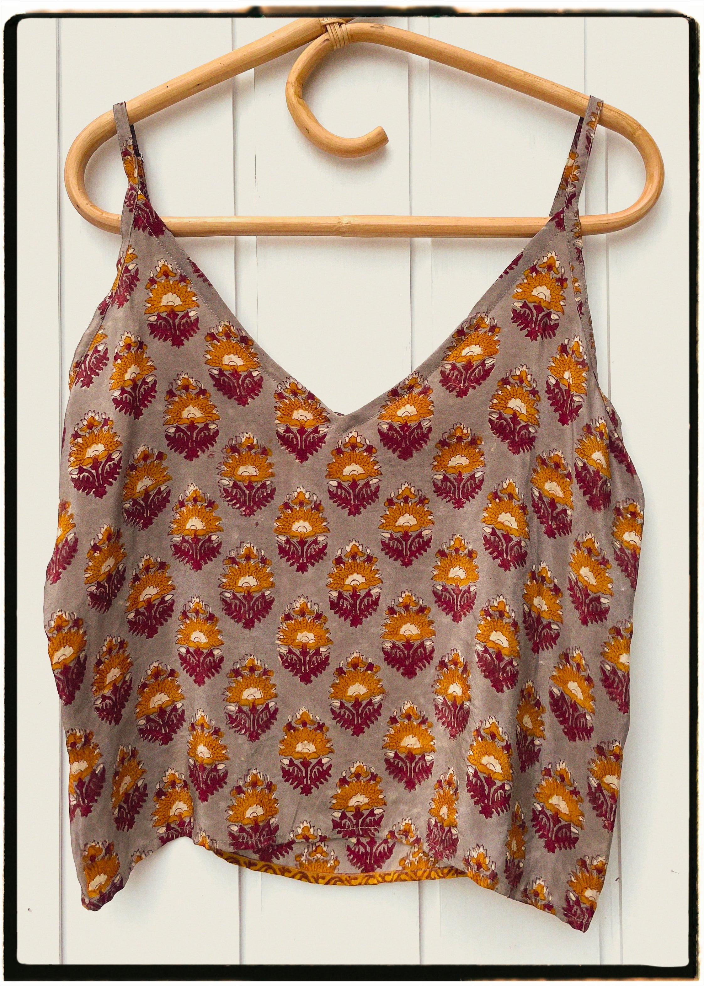 Reseda Silk Crepe Camisole Top ~ Quarry M