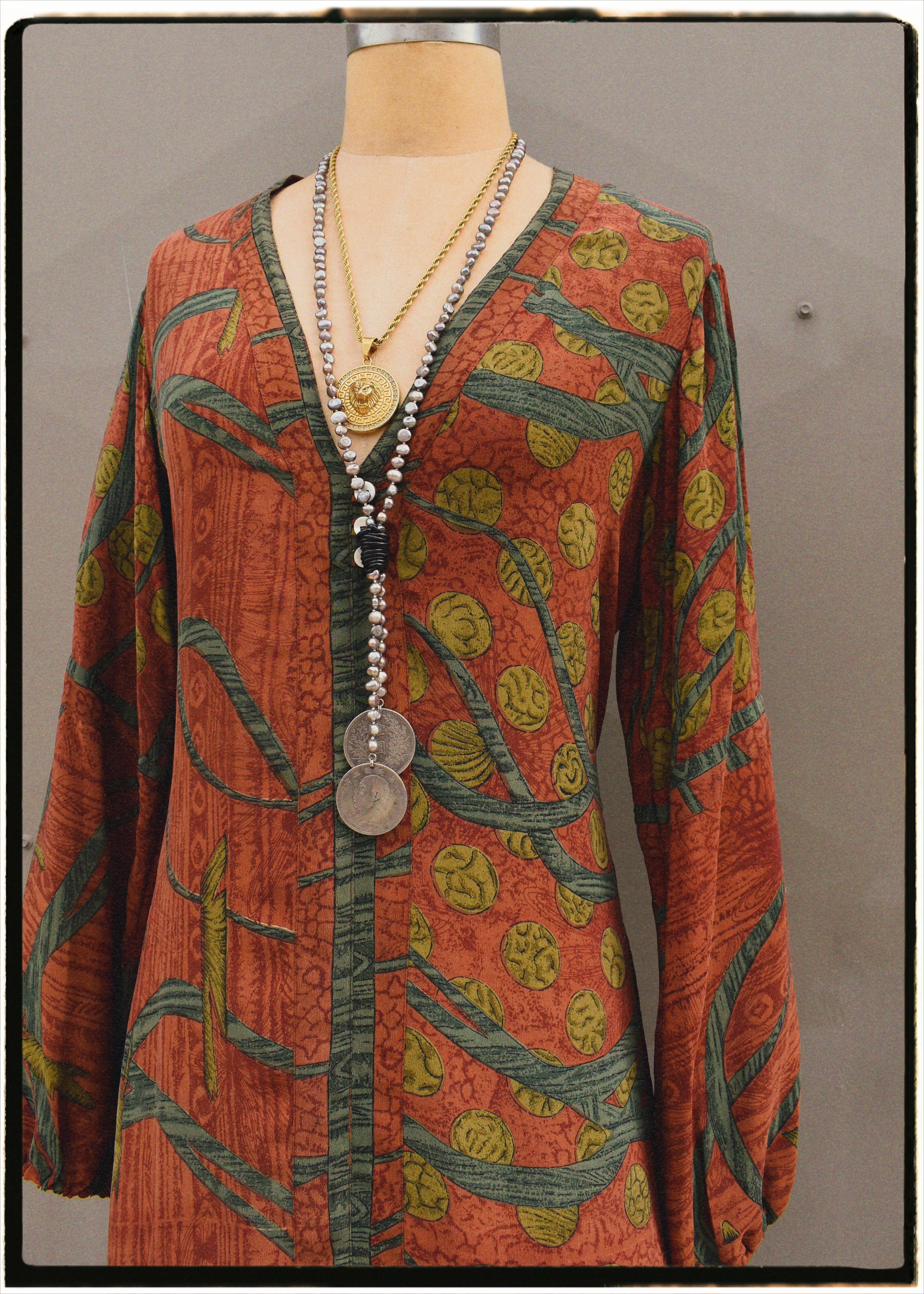 Zea Silk Crepe Kaftan Maxi Dress ~ Cayenne S