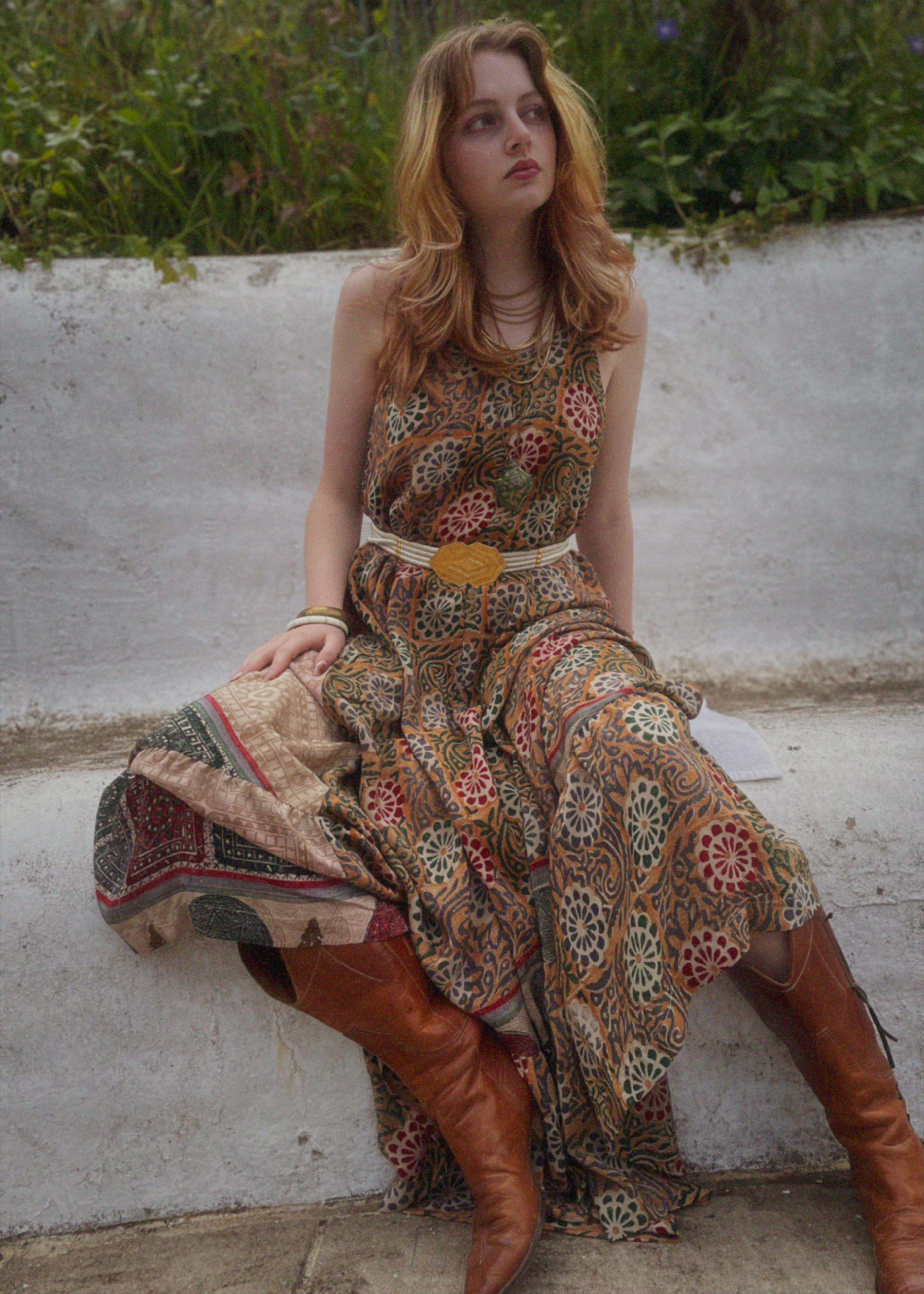 Eustoma Silk Crepe Swing Maxi Dress ~ Robe XL