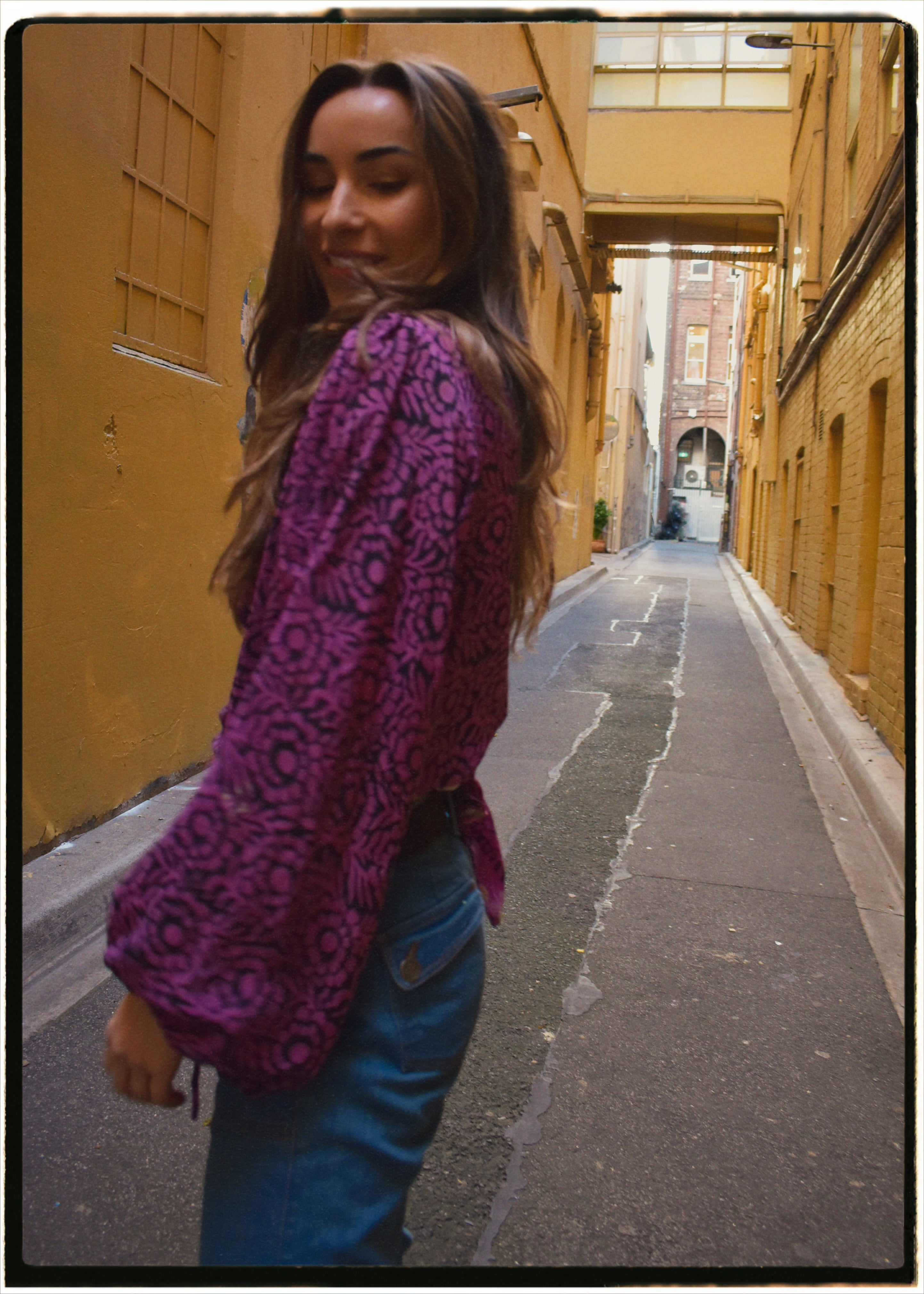 Hoya Silk Crepe Balloon Sleeve Wrap Top ~ Dahlia M