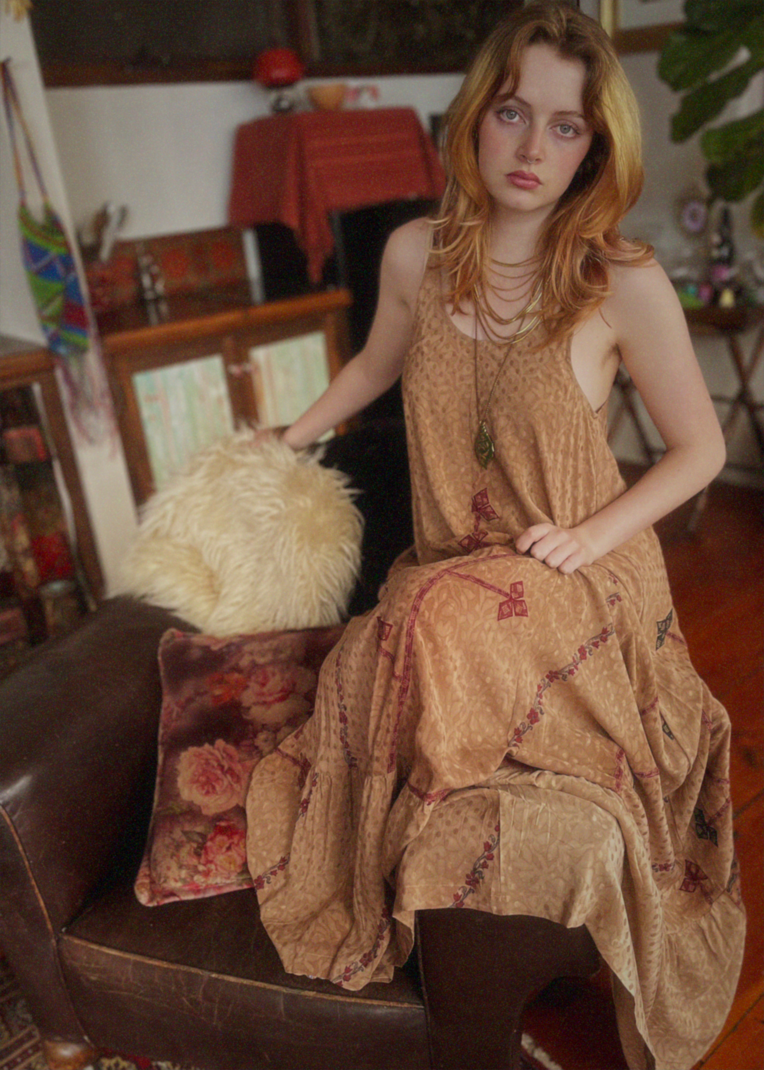 Eustoma Silk Crepe Swing Maxi Dress ~ Mallow M