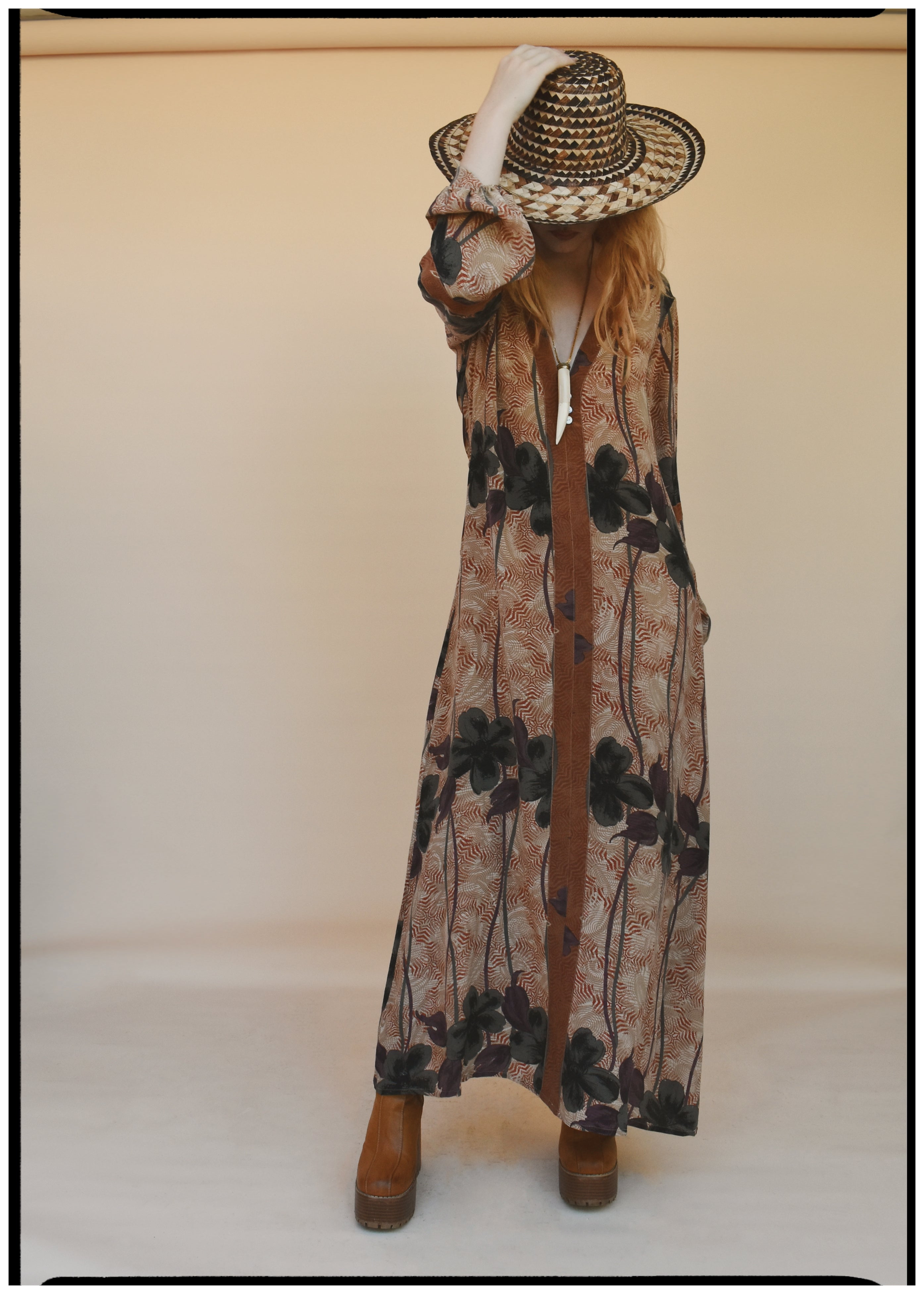 Zea Silk Crepe Kaftan Maxi Dress ~ Sequoia XS