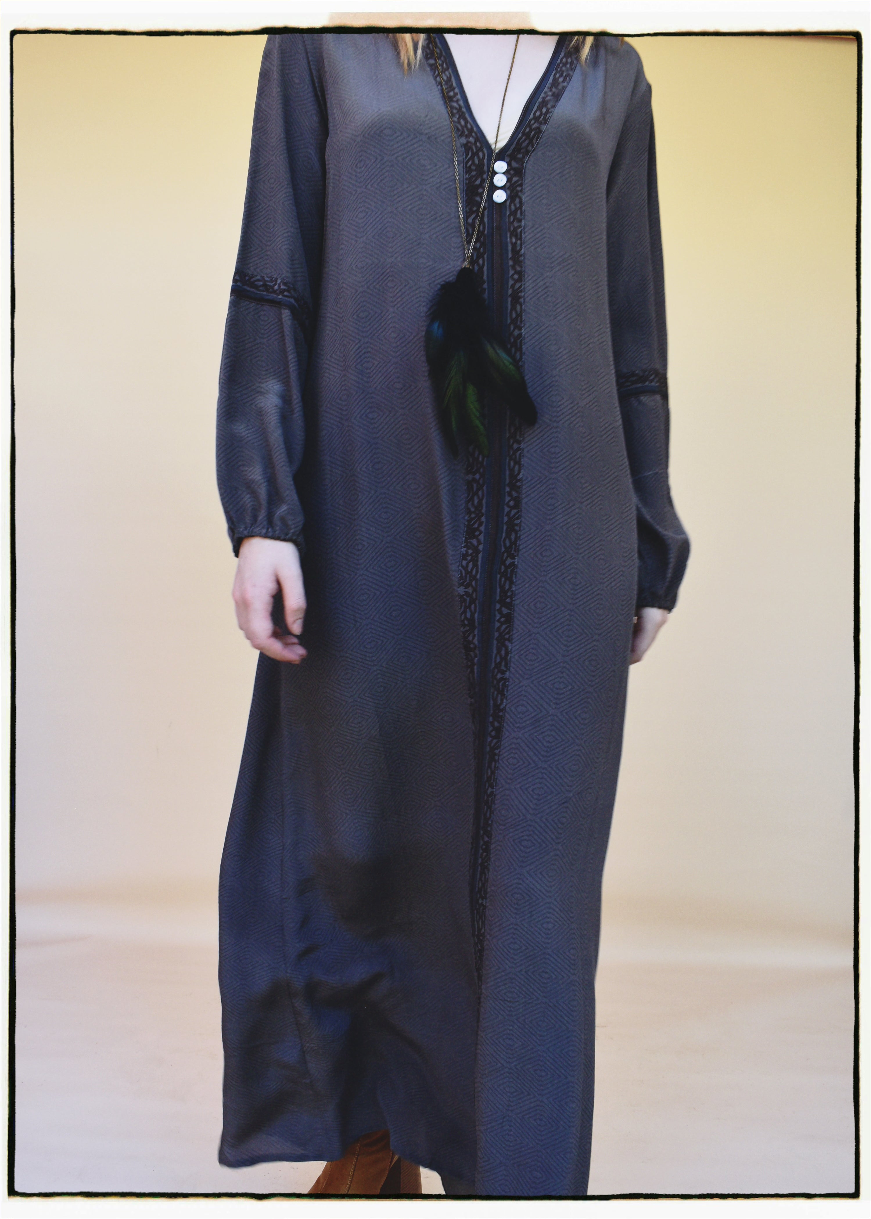 Zea Silk Crepe Kaftan Maxi Dress ~ Insignia XS