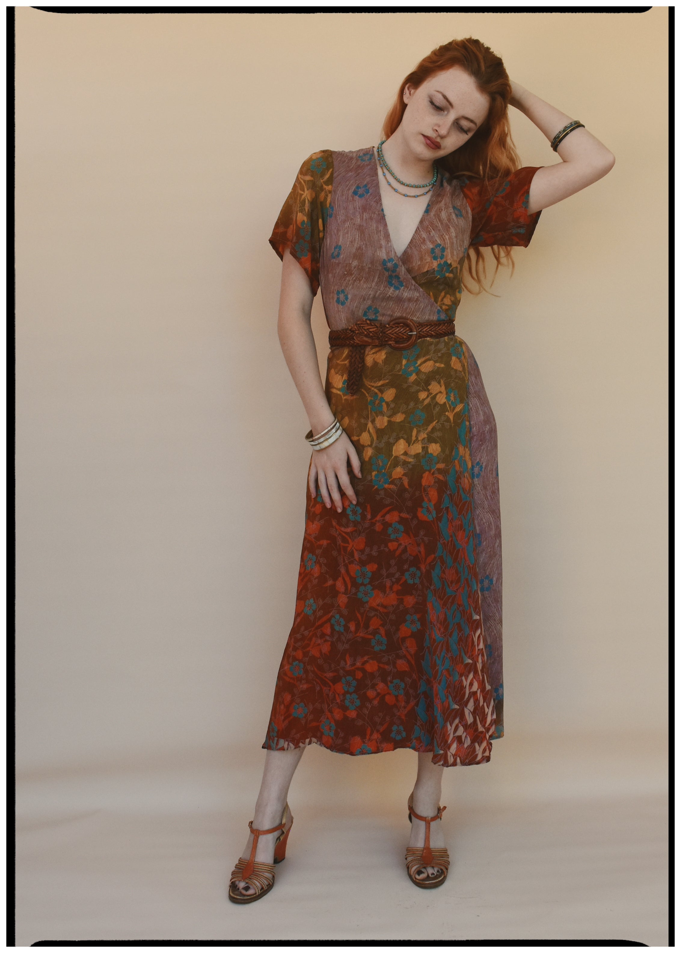 Liatris Silk Crepe Flutter Sleeve Wrap Dress ~ Persimmon XS