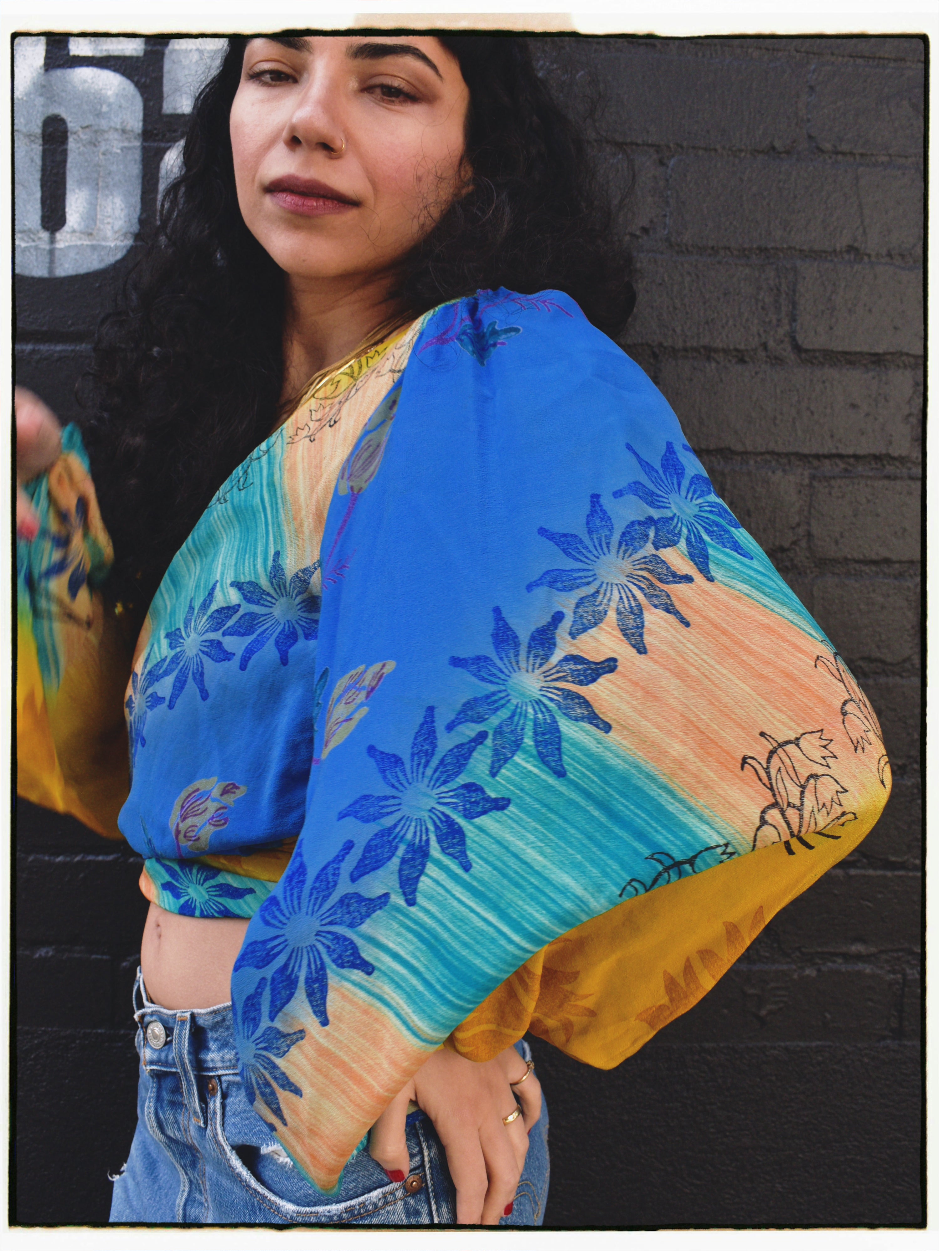 Hoya Silk Crepe Balloon Sleeve Wrap Top ~ Danube XS