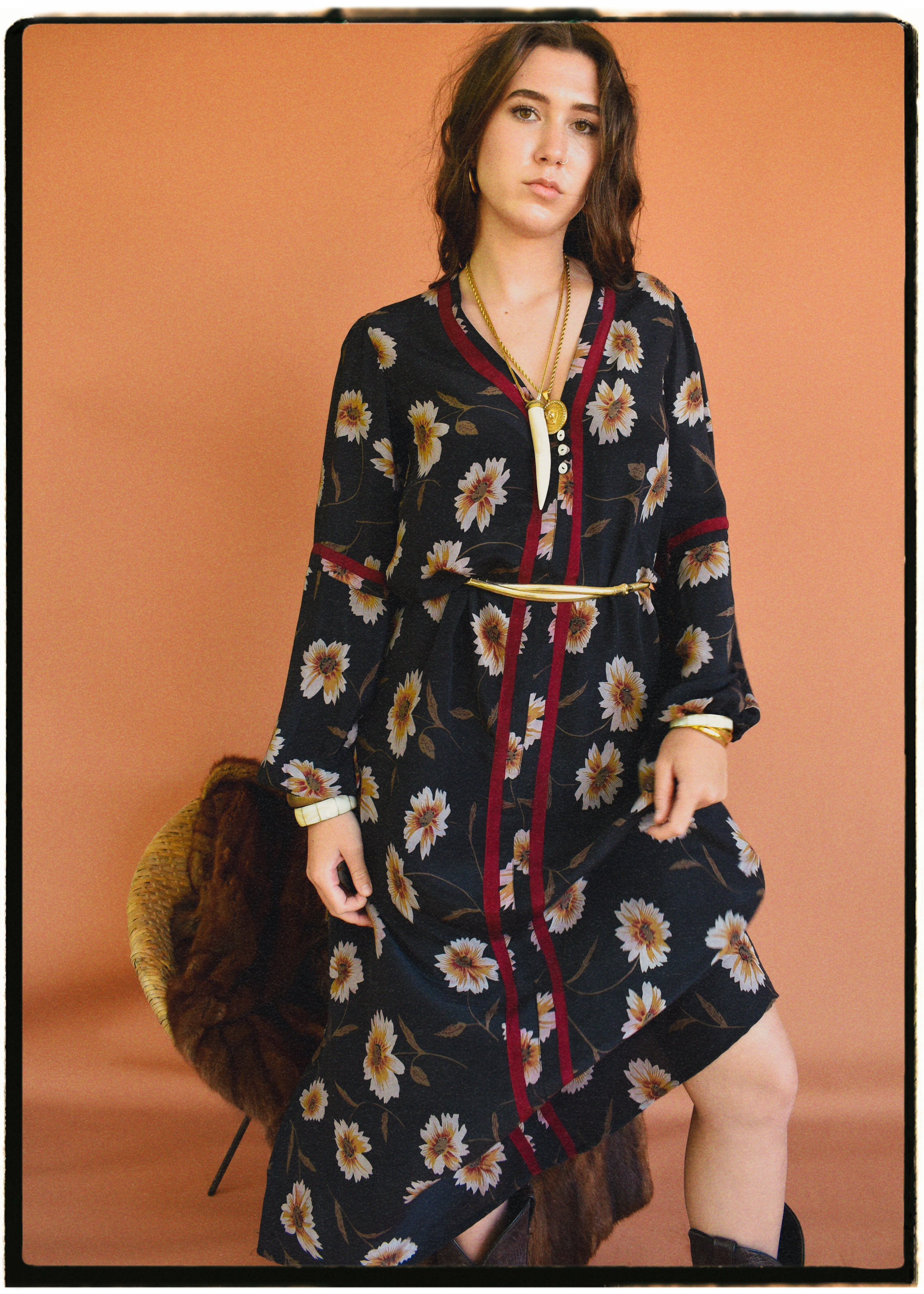 Zea Silk Crepe Kaftan Maxi Dress ~ Eclipse M