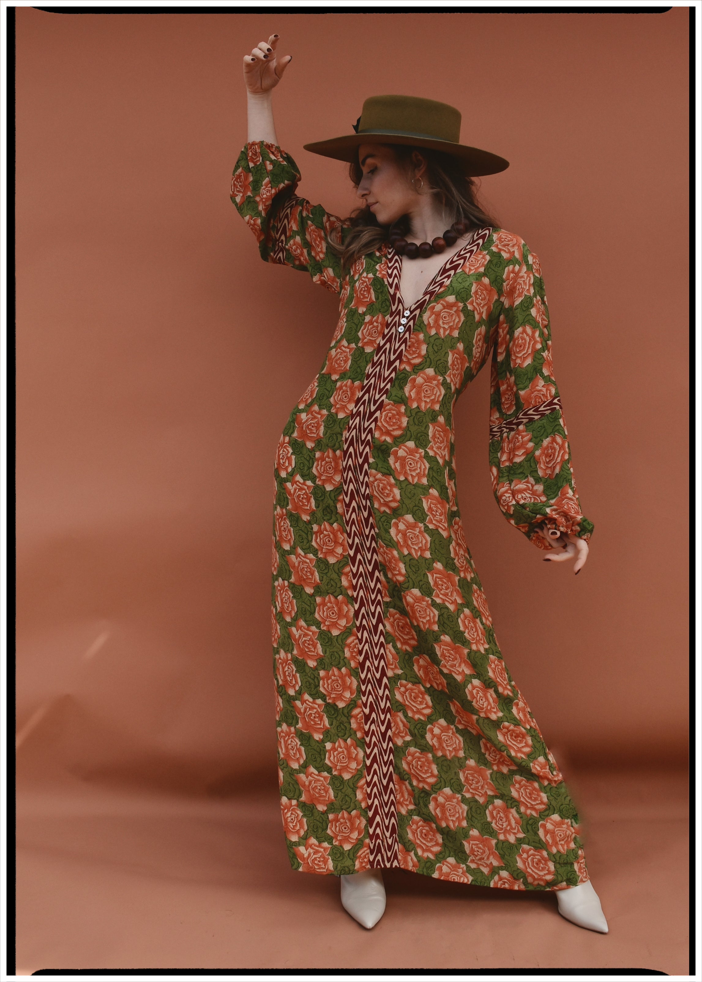 Zea Silk Crepe Kaftan Maxi Dress ~ Blossom M