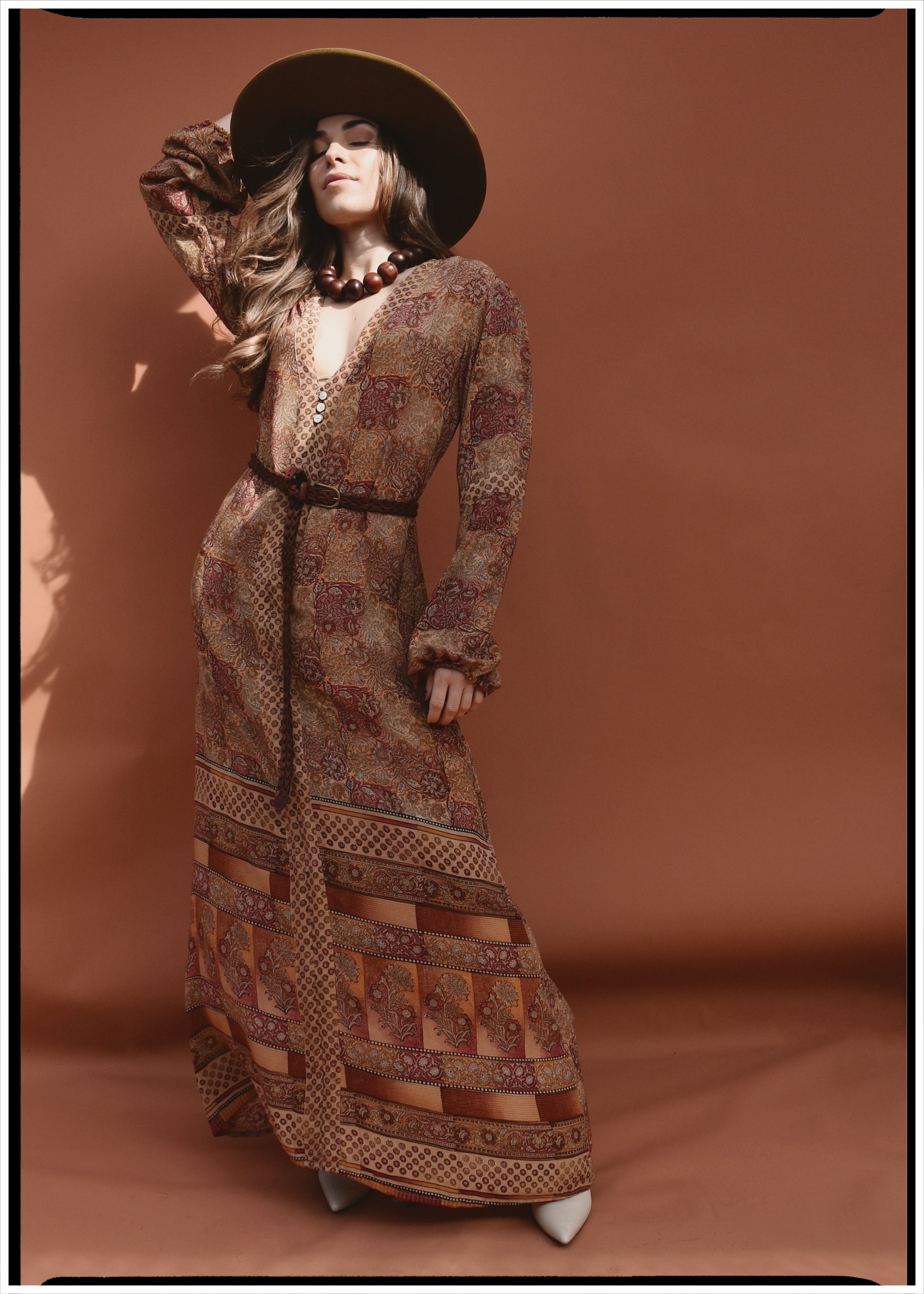 Zea Silk Crepe Kaftan Maxi Dress ~ Cameo XS