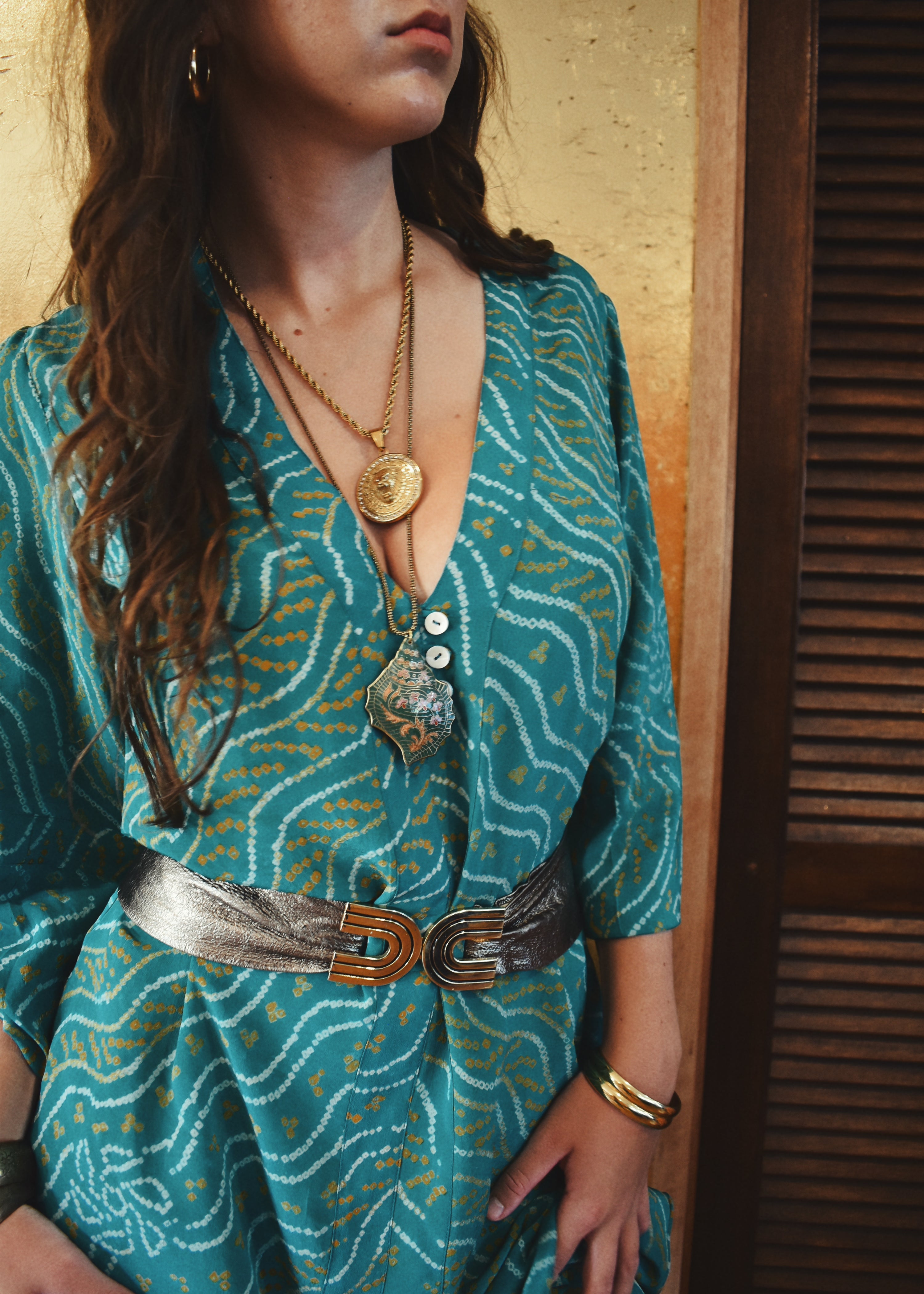 Zea Silk Crepe Kaftan Maxi Dress ~ Cascade M