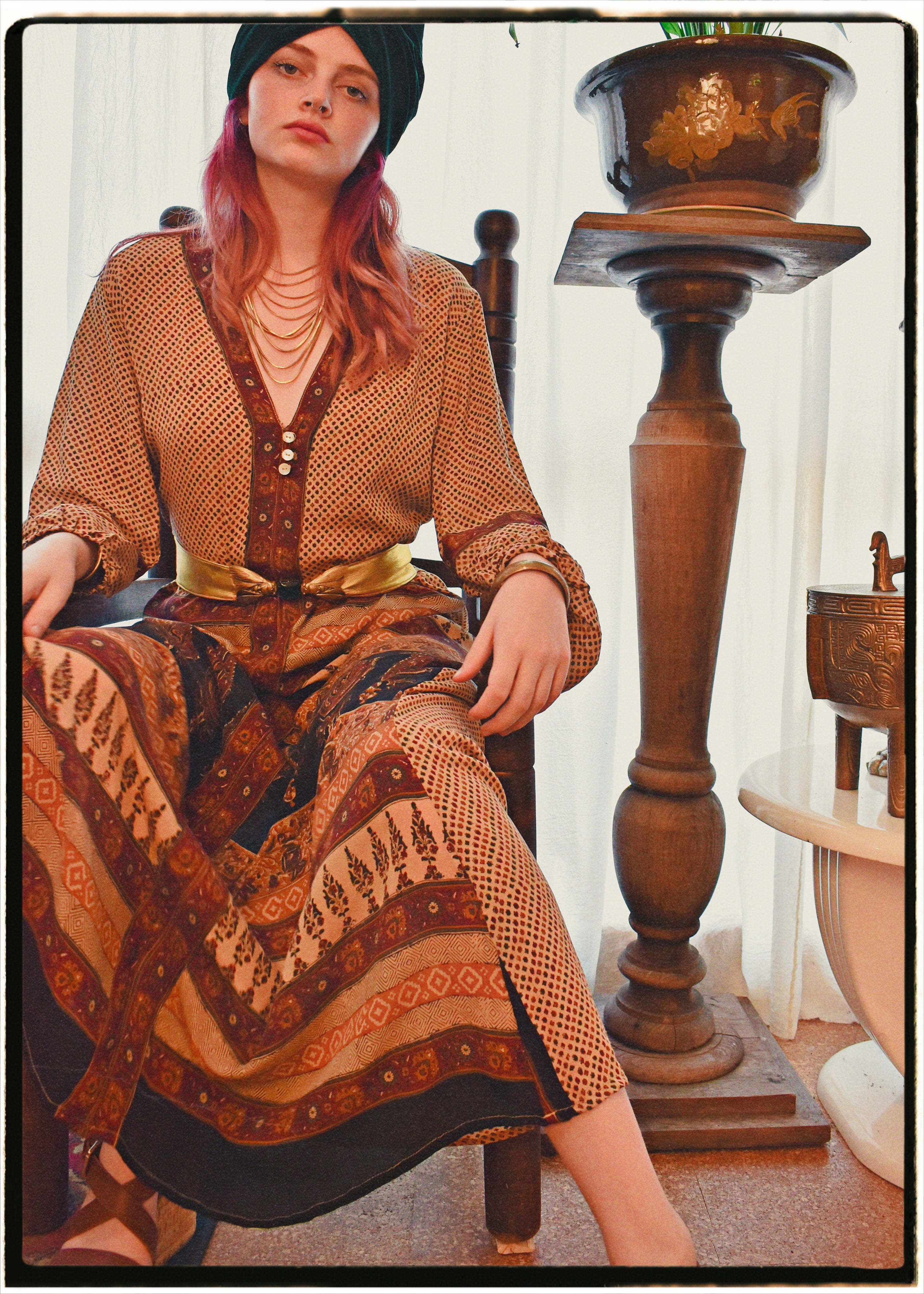 Zea Silk Crepe Kaftan Maxi Dress ~ Syrah XS