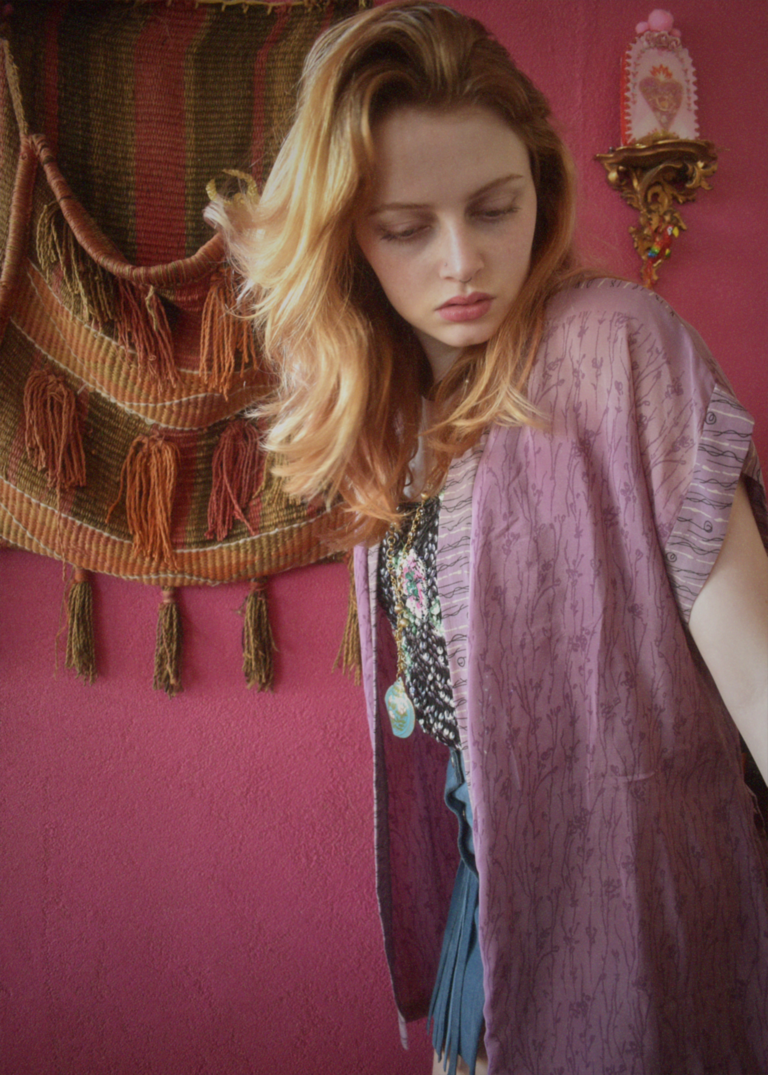 Pilea Silk Crepe Wrap Kimono Top ~ Mauve S/M