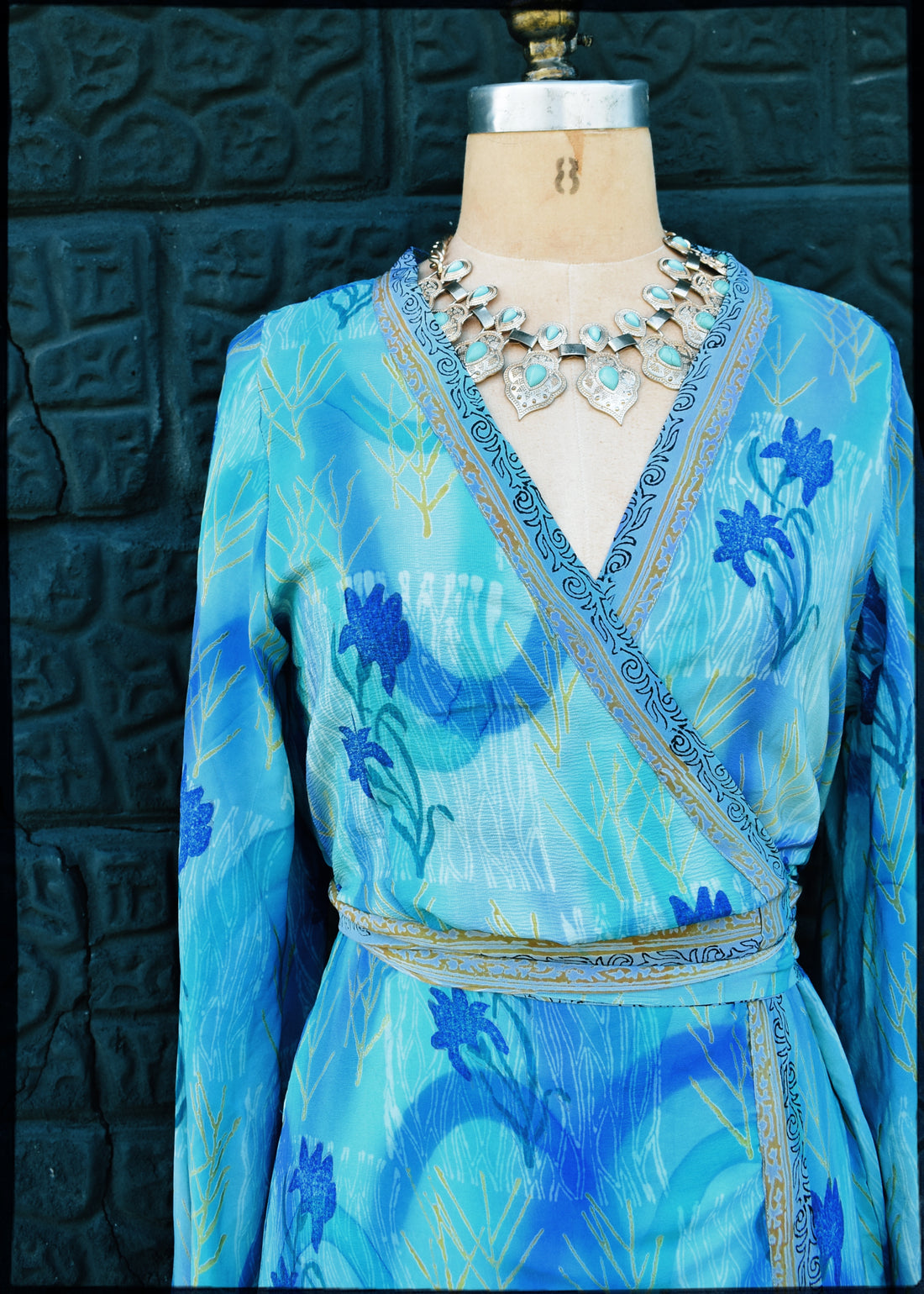 Caladium Wrap Silk Dress ~ Curacao M