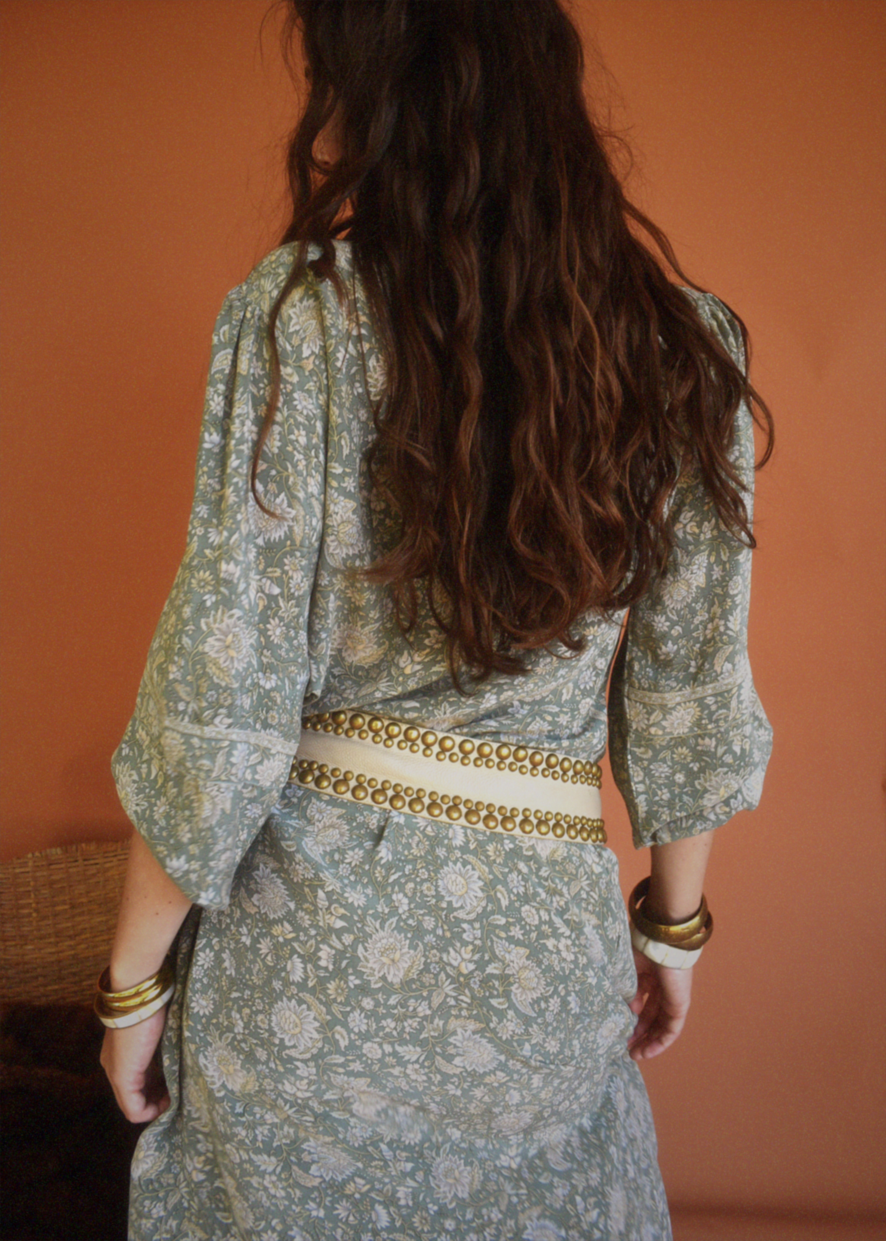 Zea Silk Crepe Kaftan Maxi Dress ~ Sea Mist M