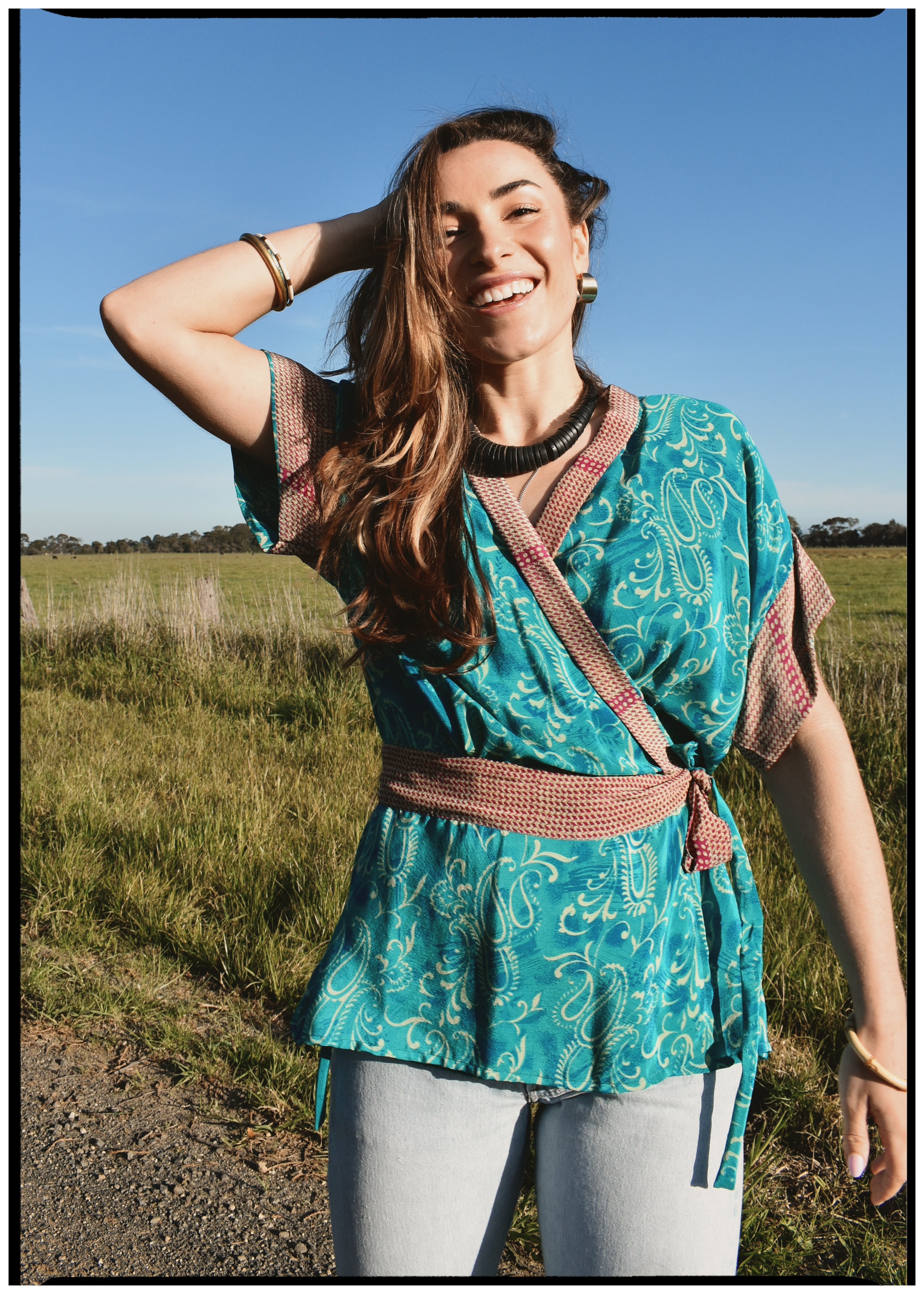 Bassia Silk Crepe Cross Tie Front Blouse ~ Spectra L
