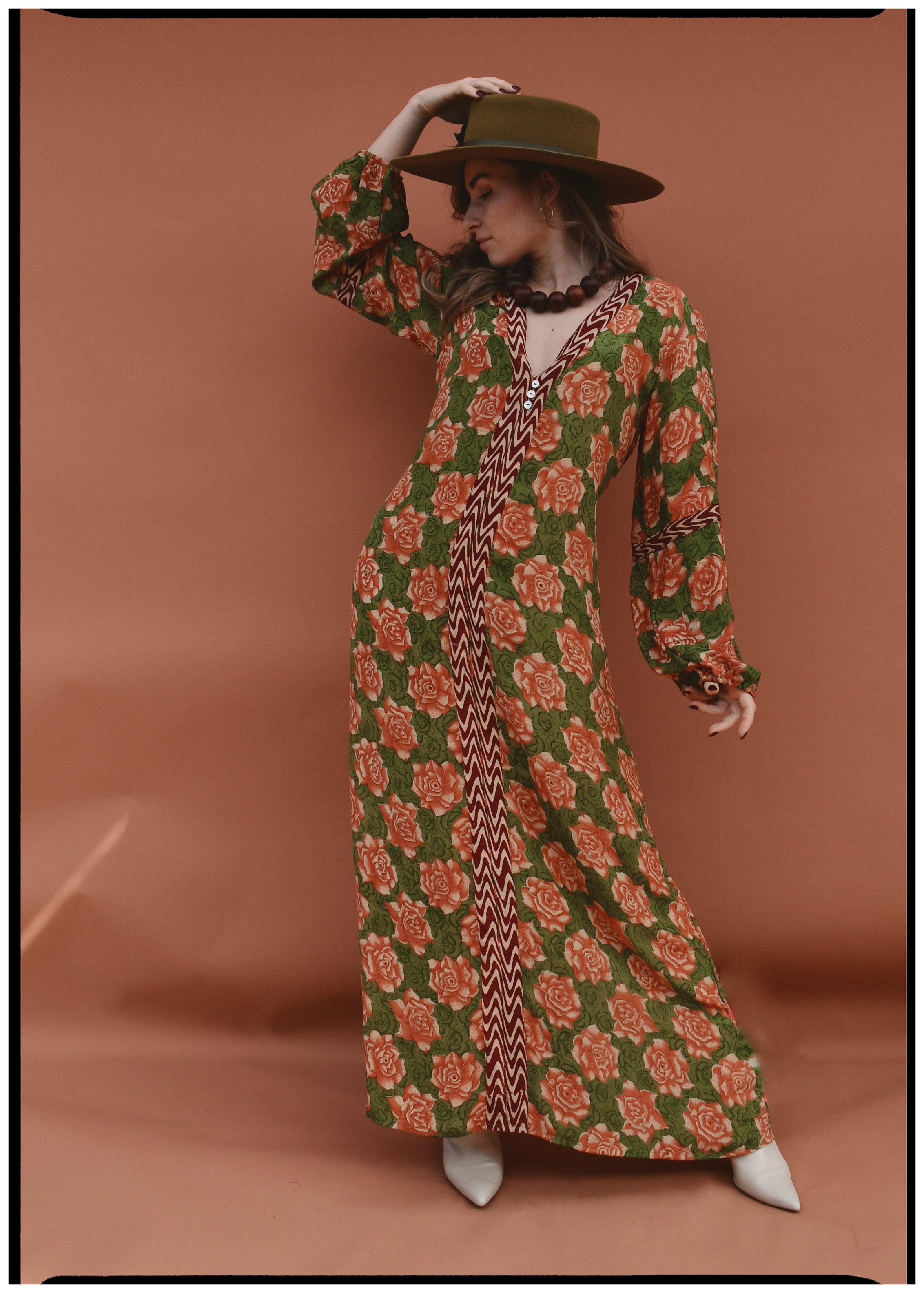 Zea Silk Crepe Kaftan Maxi Dress ~ Blossom M