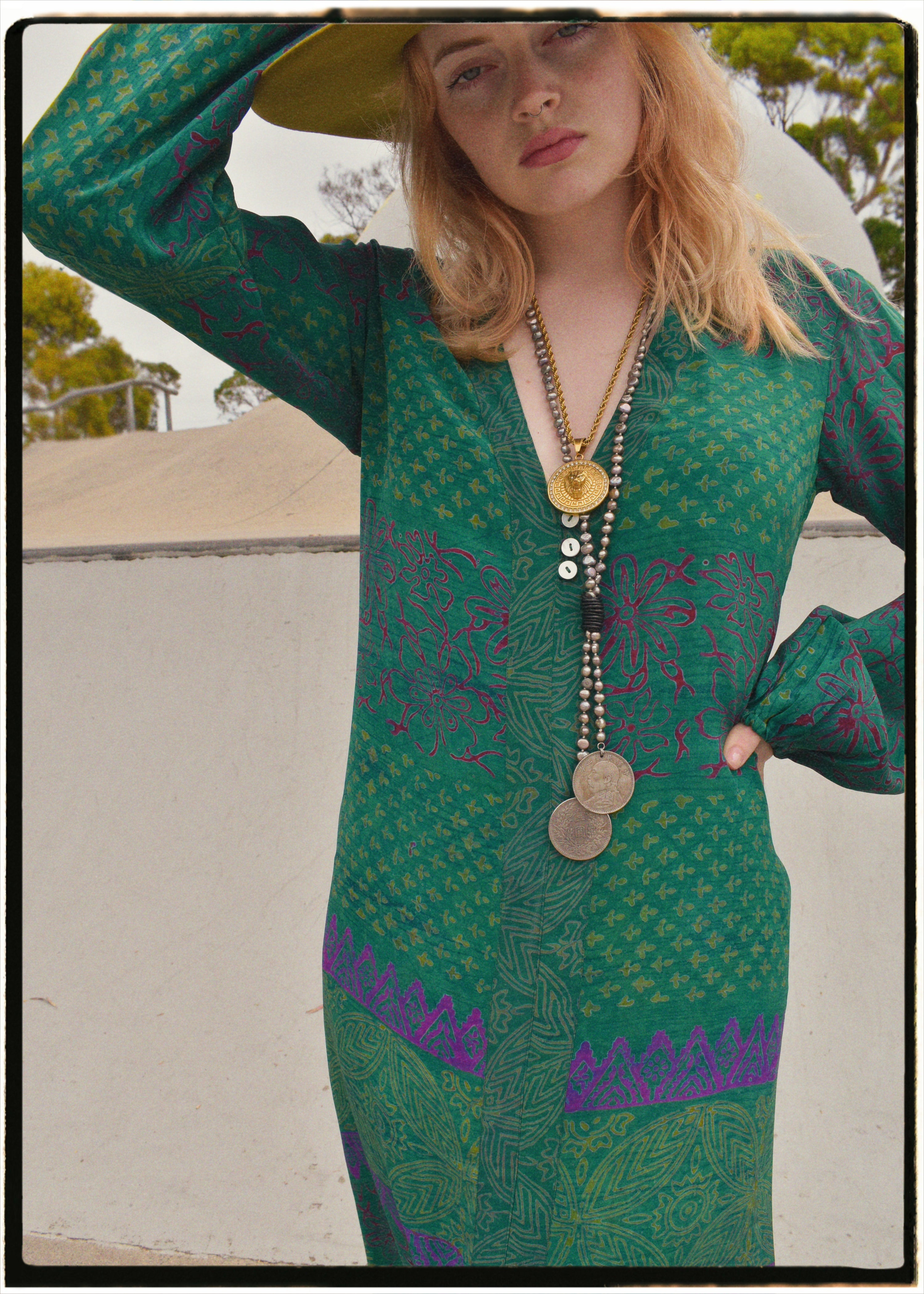 Zea Silk Crepe Kaftan Maxi Dress ~ Emerald XS