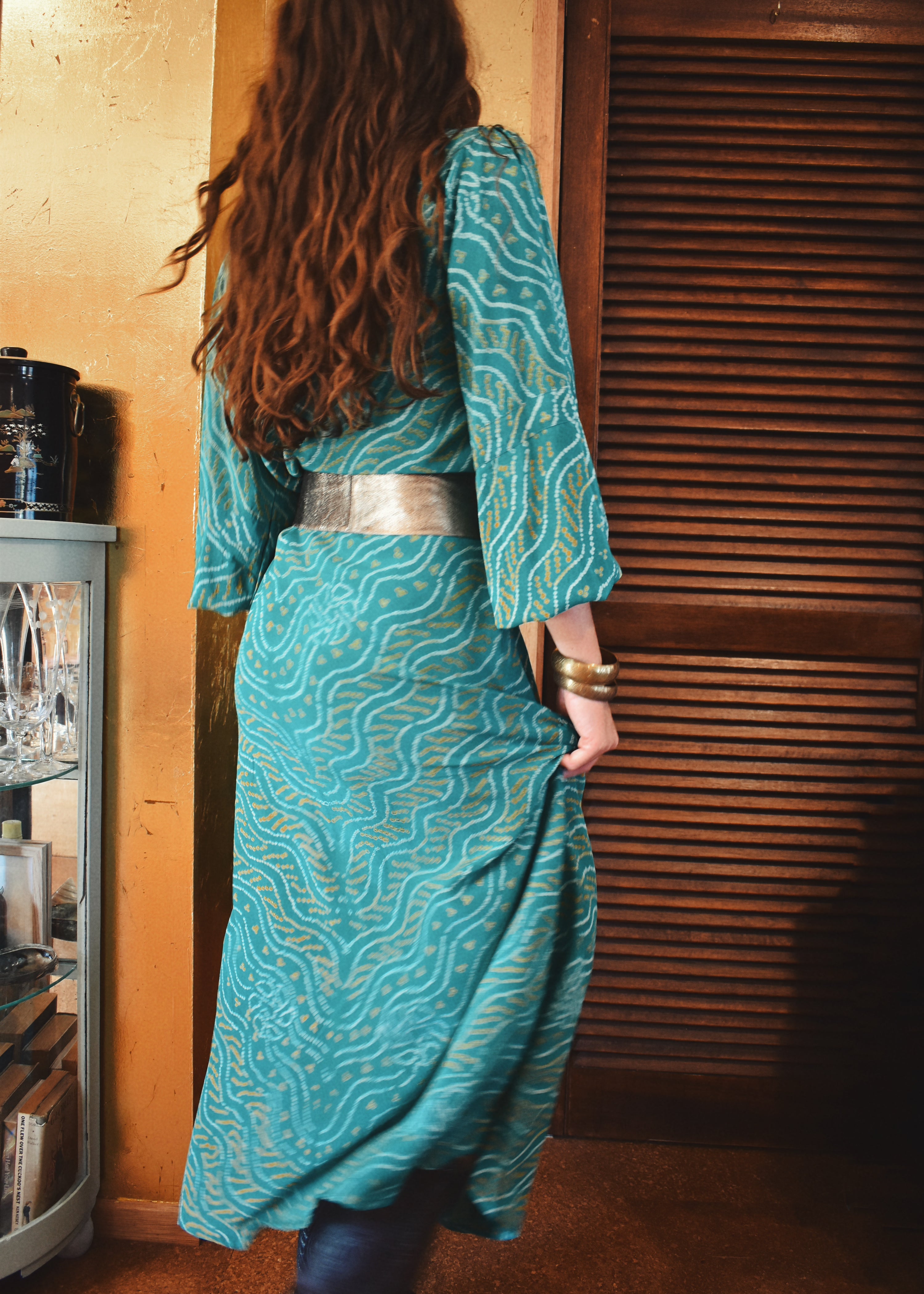 Zea Silk Crepe Kaftan Maxi Dress ~ Cascade M