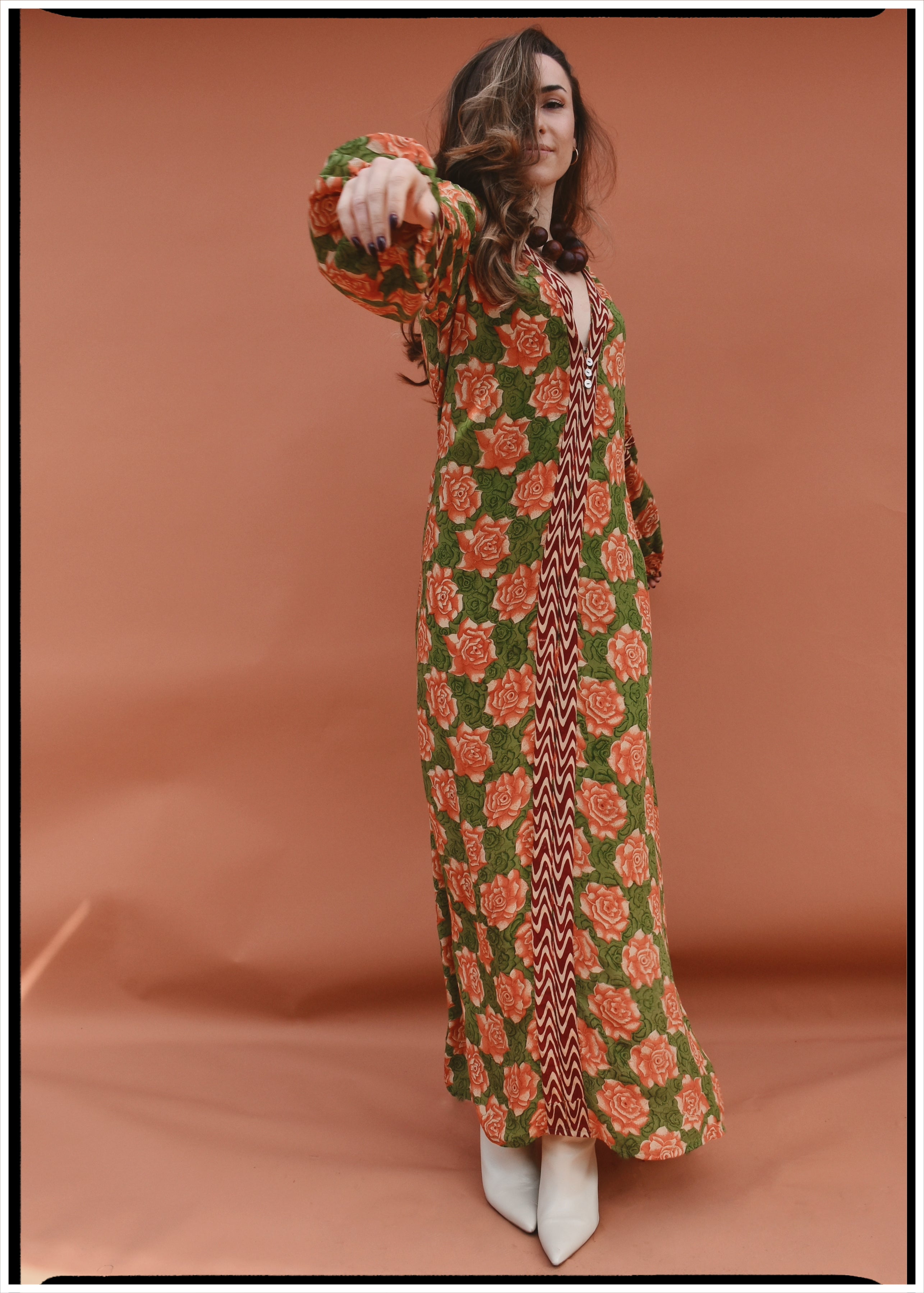 Zea Silk Crepe Kaftan Maxi Dress ~ Blossom M