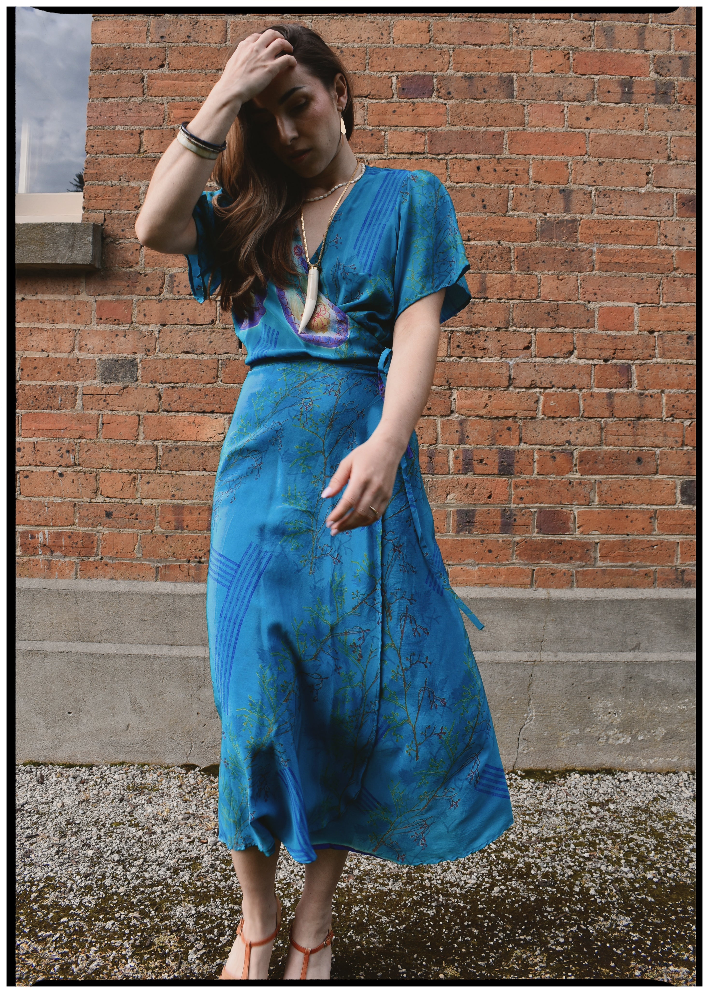 Liatris Silk Crepe Flutter Sleeve Wrap Dress ~ Stellar L