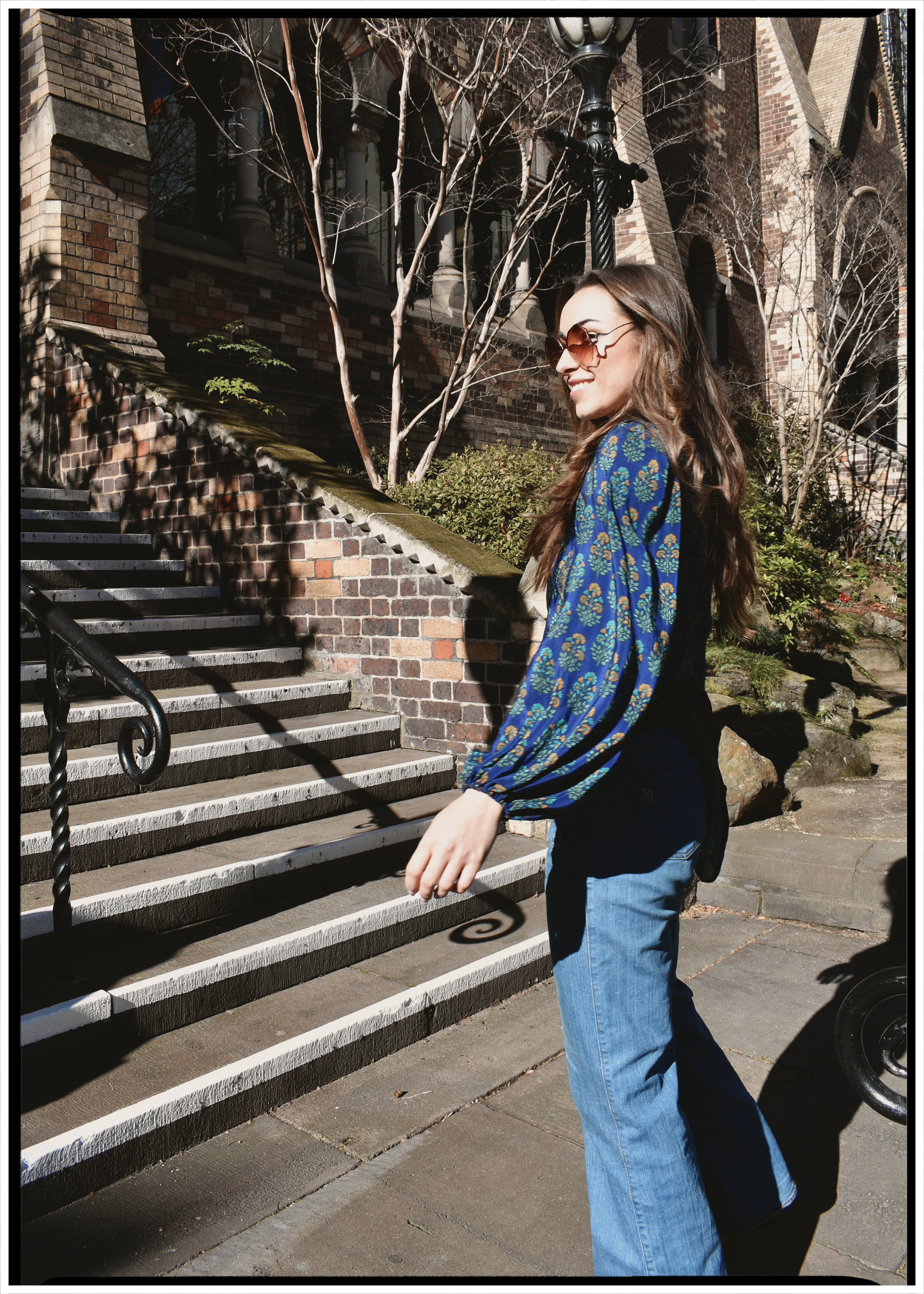 Hoya Silk Crepe Balloon Sleeve Wrap Top ~ Lapis S