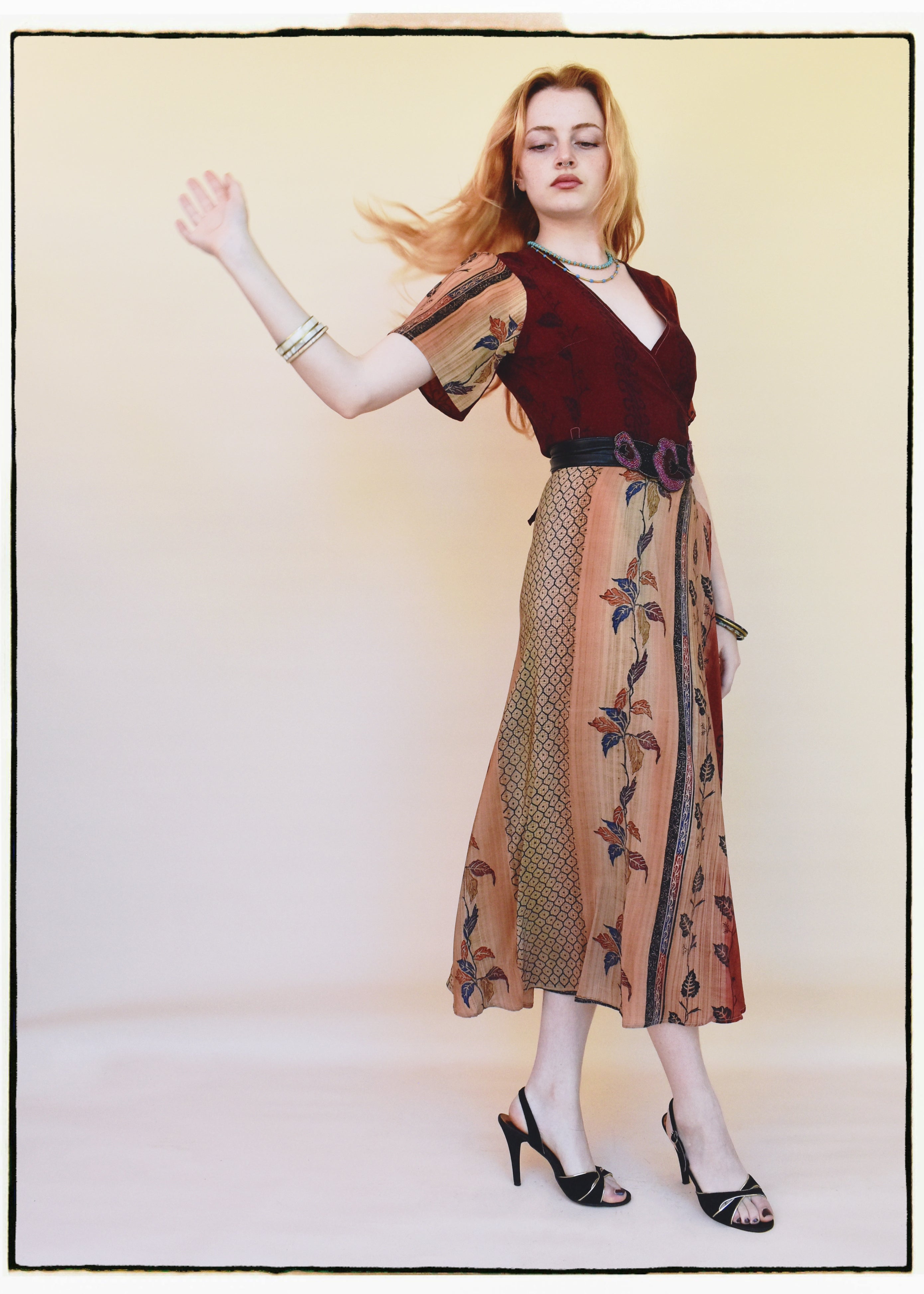 Liatris Silk Crepe Flutter Sleeve Wrap Dress ~ Burgundy XS