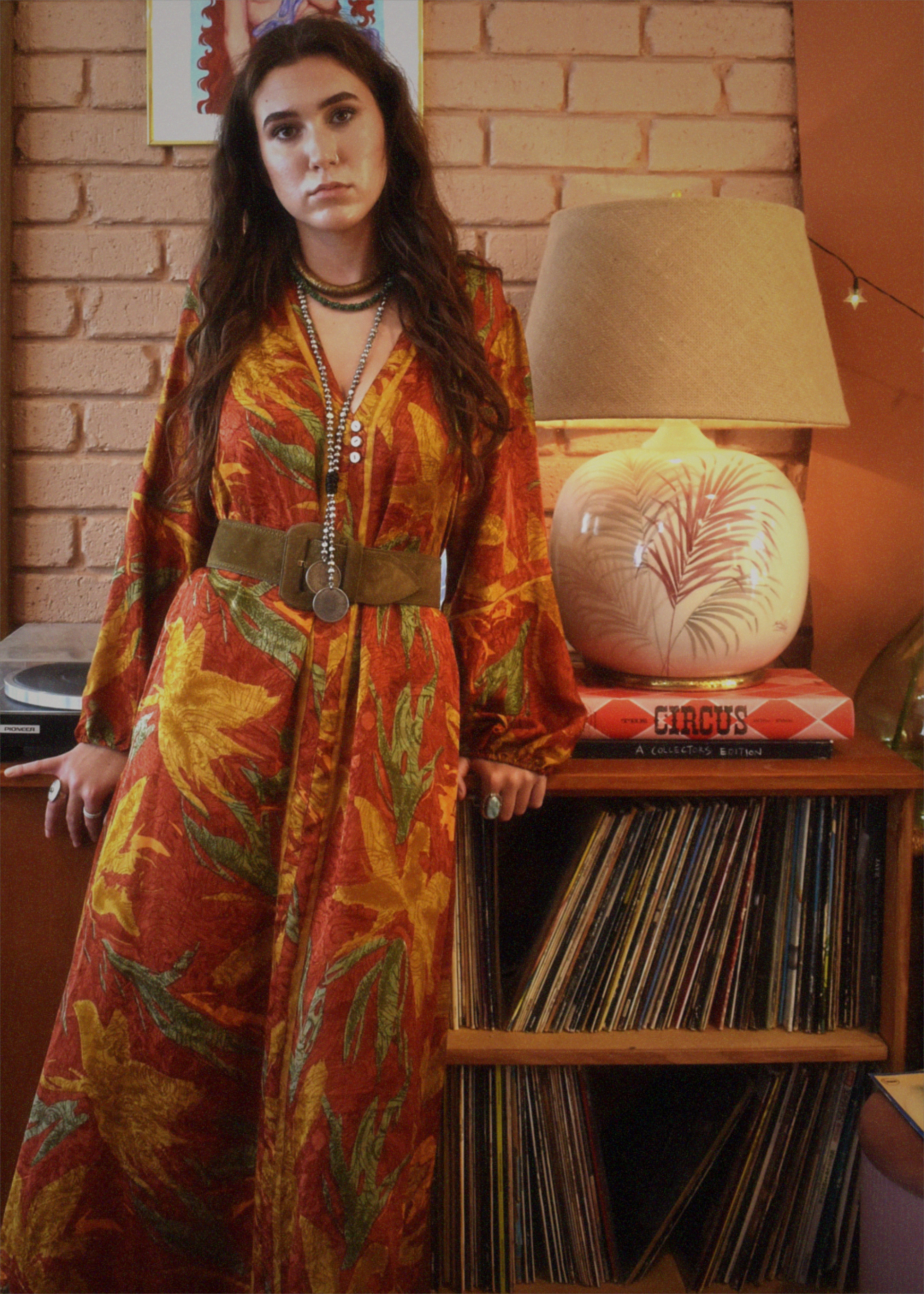 Zea Silk Crepe Kaftan Maxi Dress ~ Tangerine L