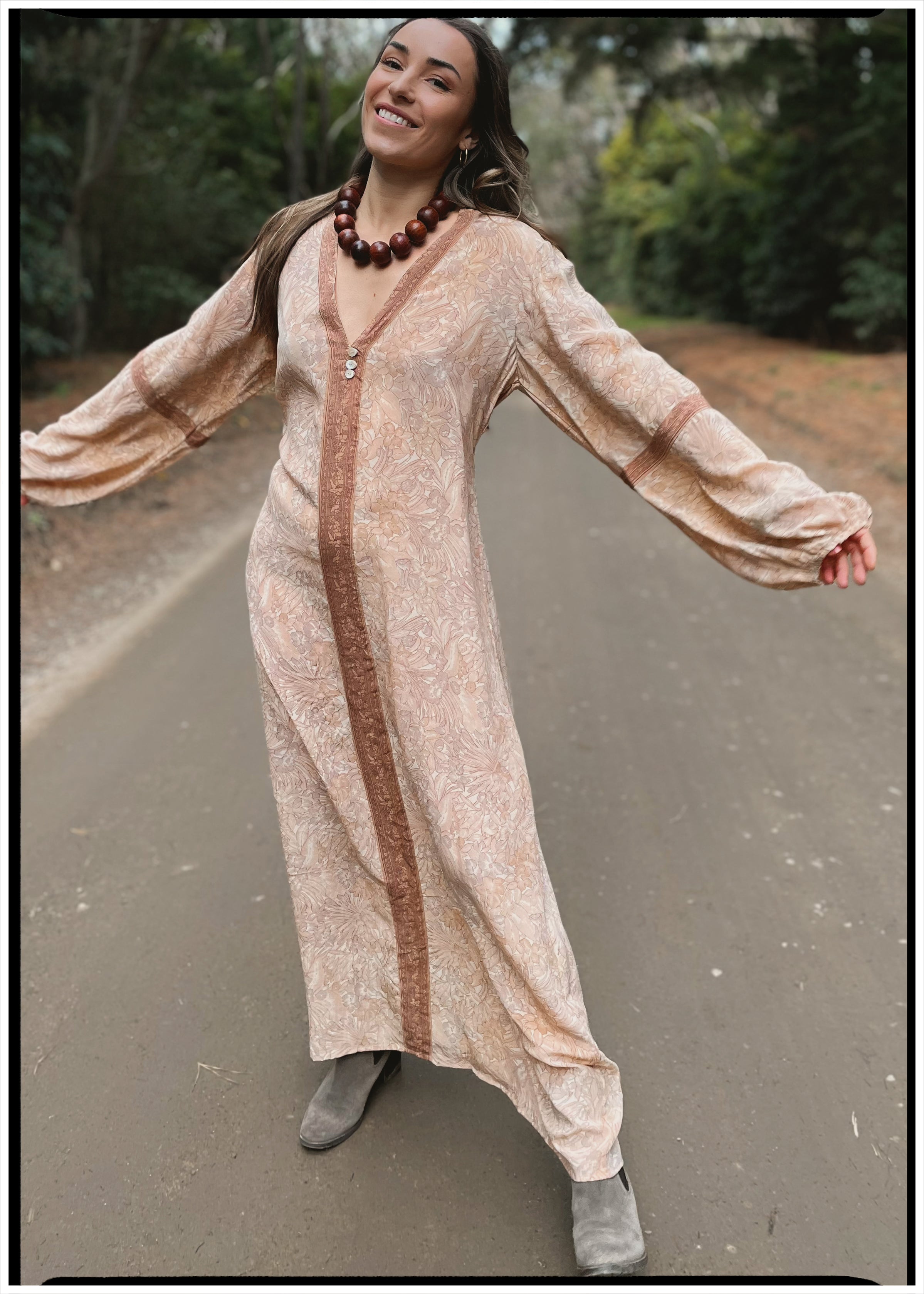 Zea Silk Crepe Kaftan Maxi Dress ~ Novelle L