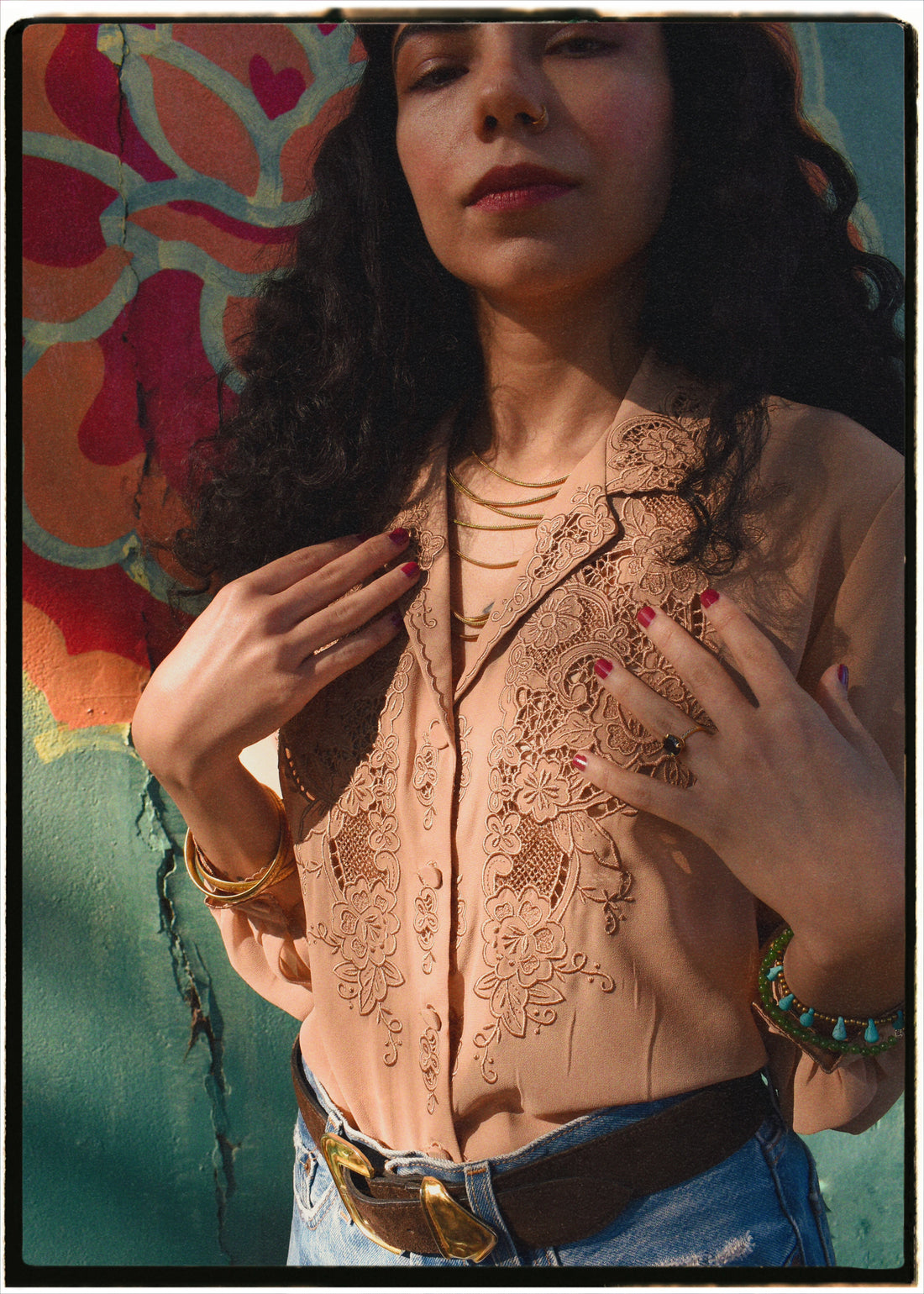 Tilia Silk Crepe Cut-Work Embroidered Shirt ~ Nougat