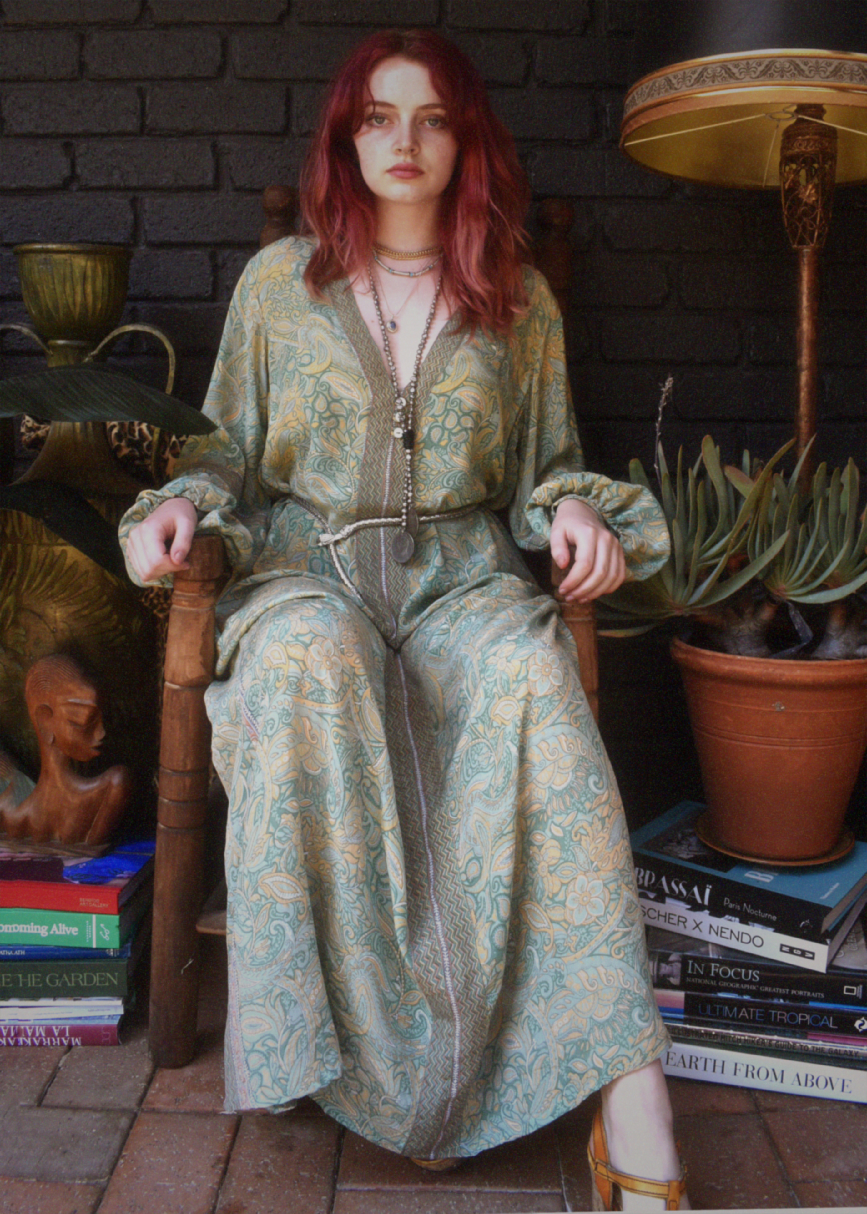 Zea Silk Crepe Kaftan Maxi Dress ~ Aqua XL