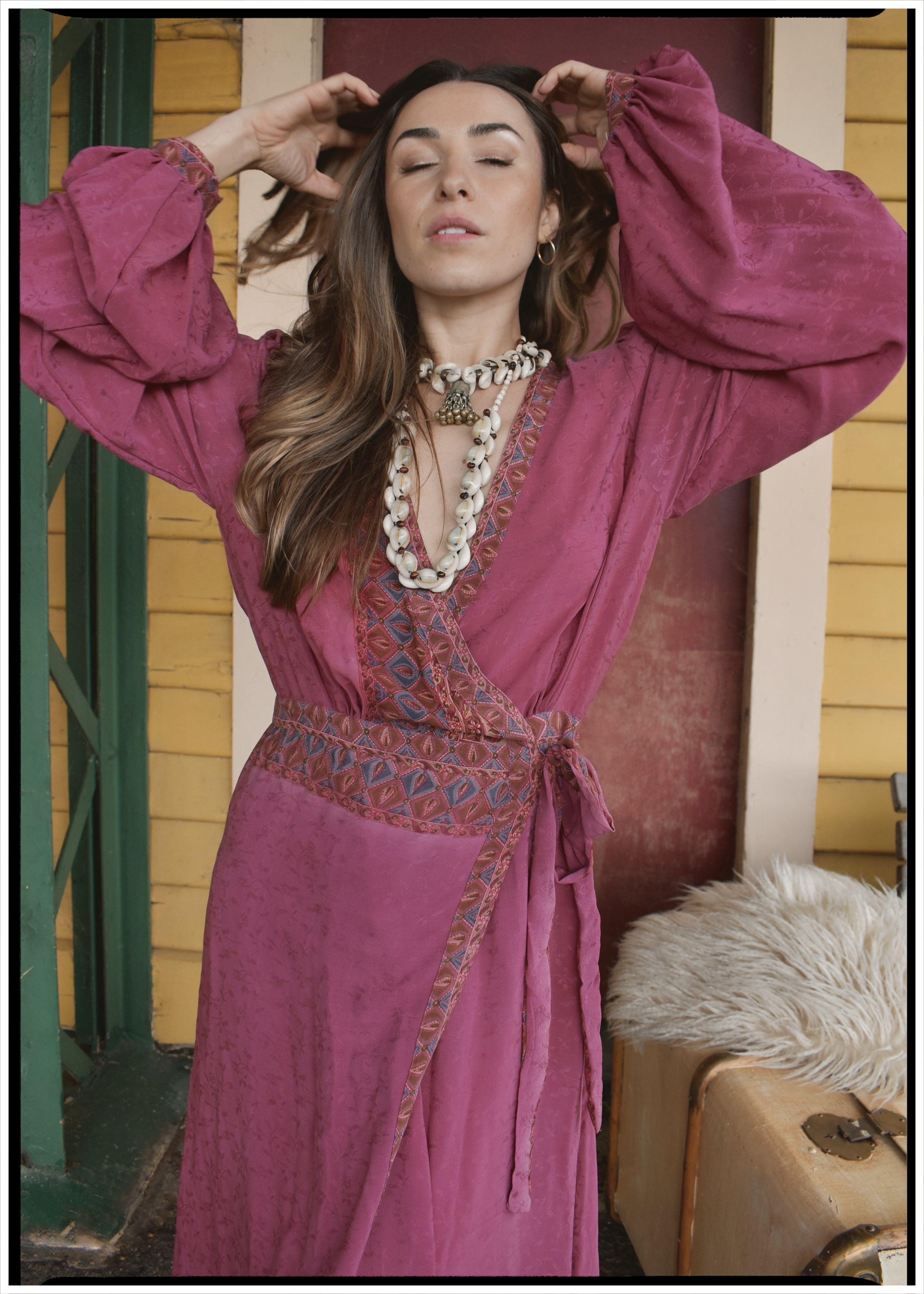 Caladium Wrap Silk Dress ~ Hawthorn M