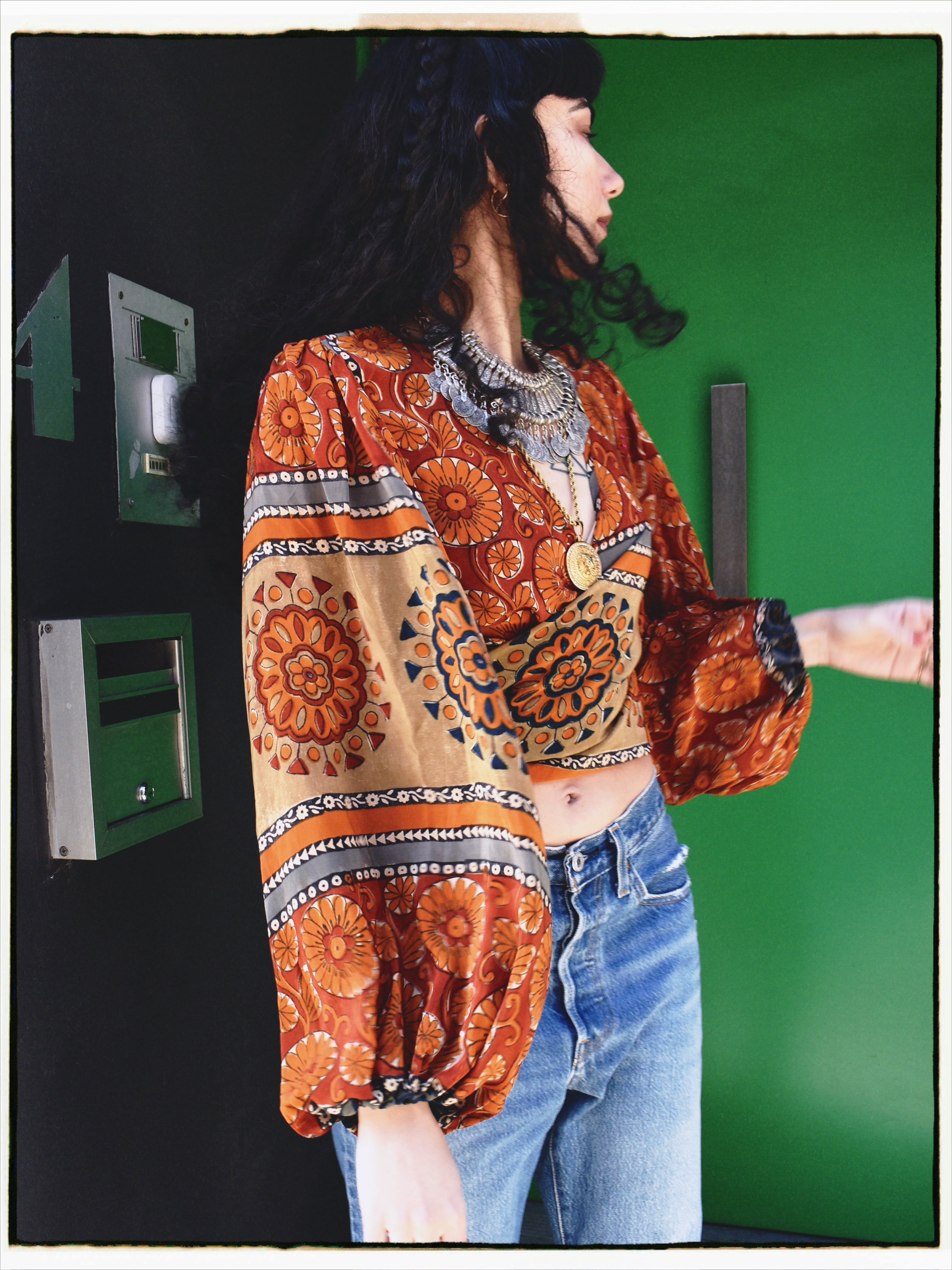 Hoya Silk Crepe Balloon Sleeve Wrap Top ~ Ashbury XS