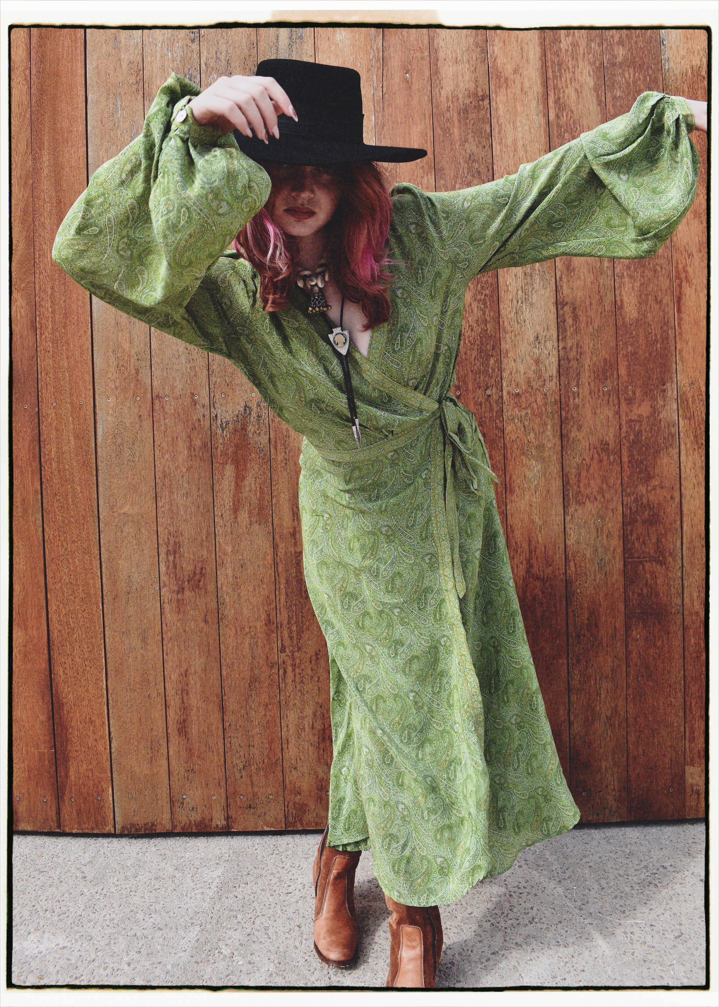 Caladium Wrap Silk Dress ~ Titanite L