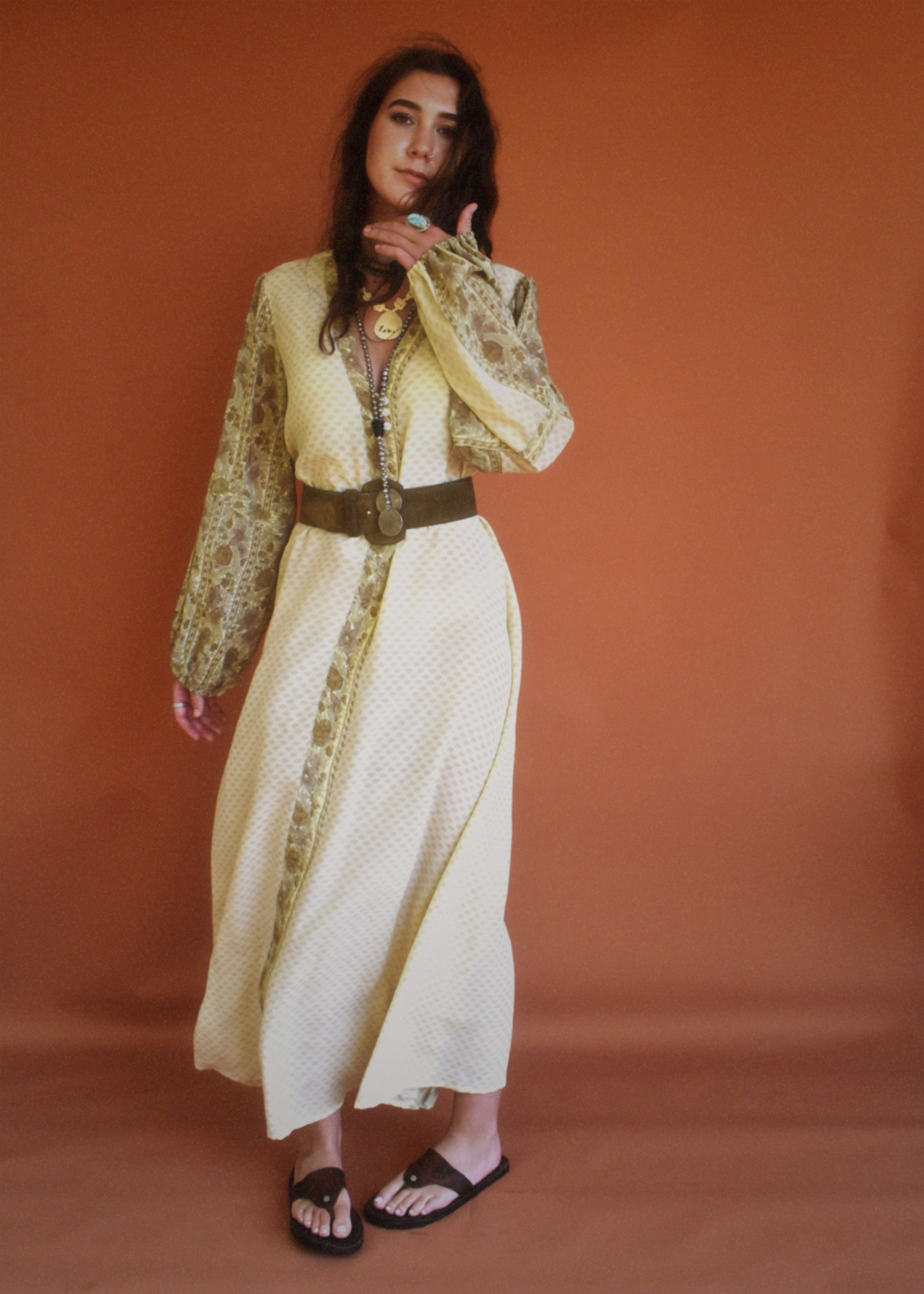 Zea Silk Crepe Kaftan Maxi Dress ~ Harvest XL