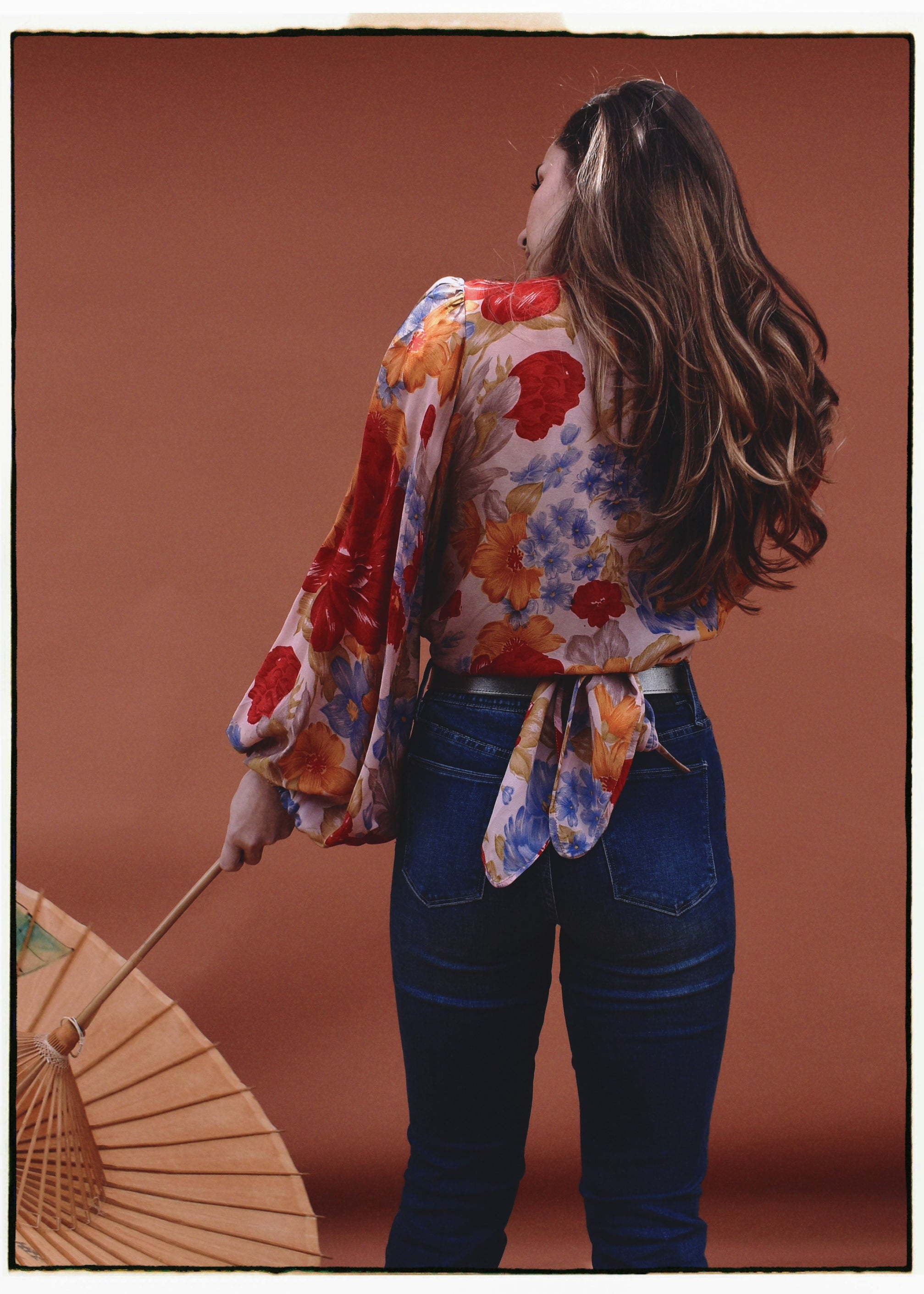 Hoya Silk Crepe Balloon Sleeve Wrap Top ~ Flora L