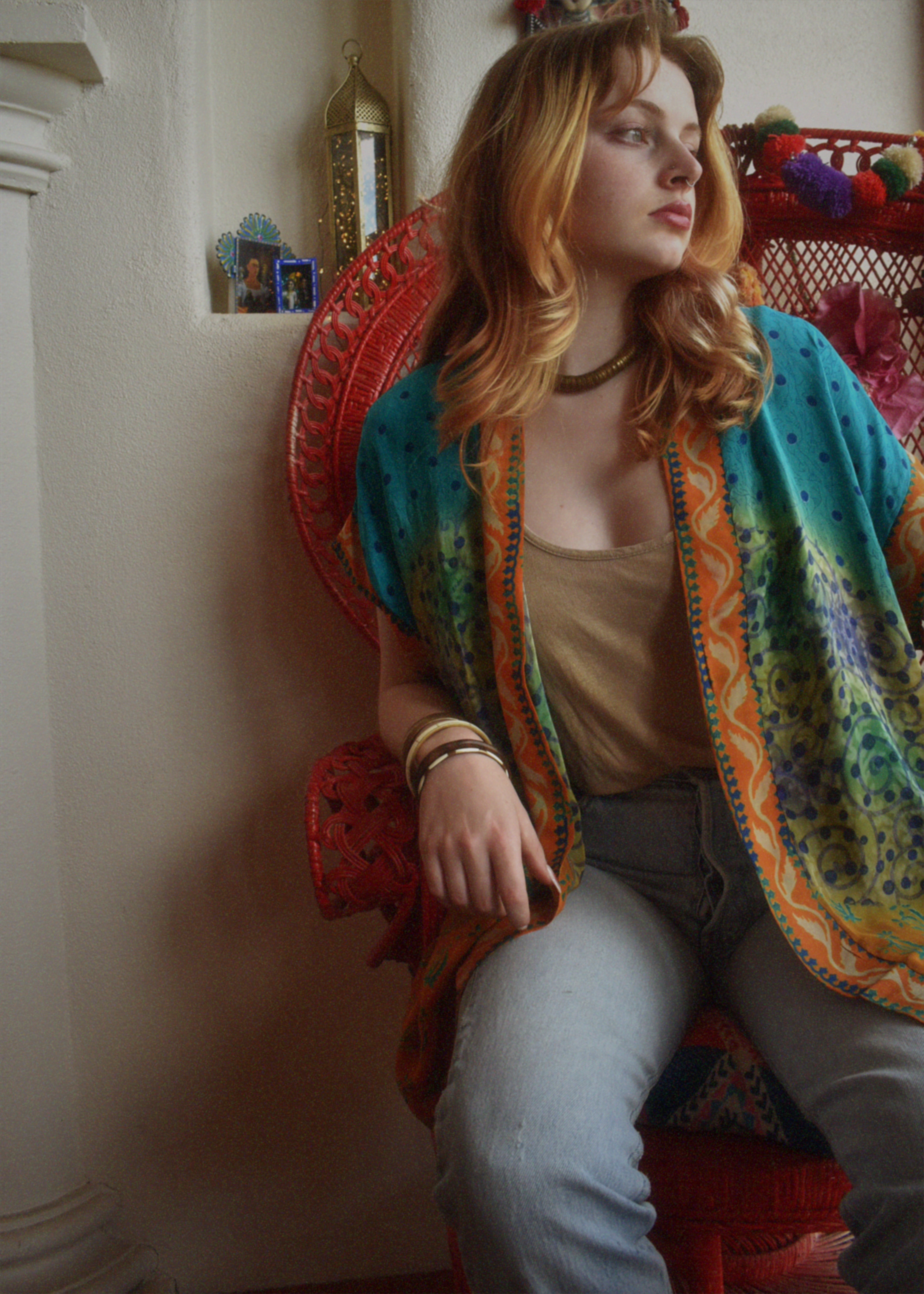 Pilea Silk Crepe Wrap Kimono Top ~ Rust L/XL