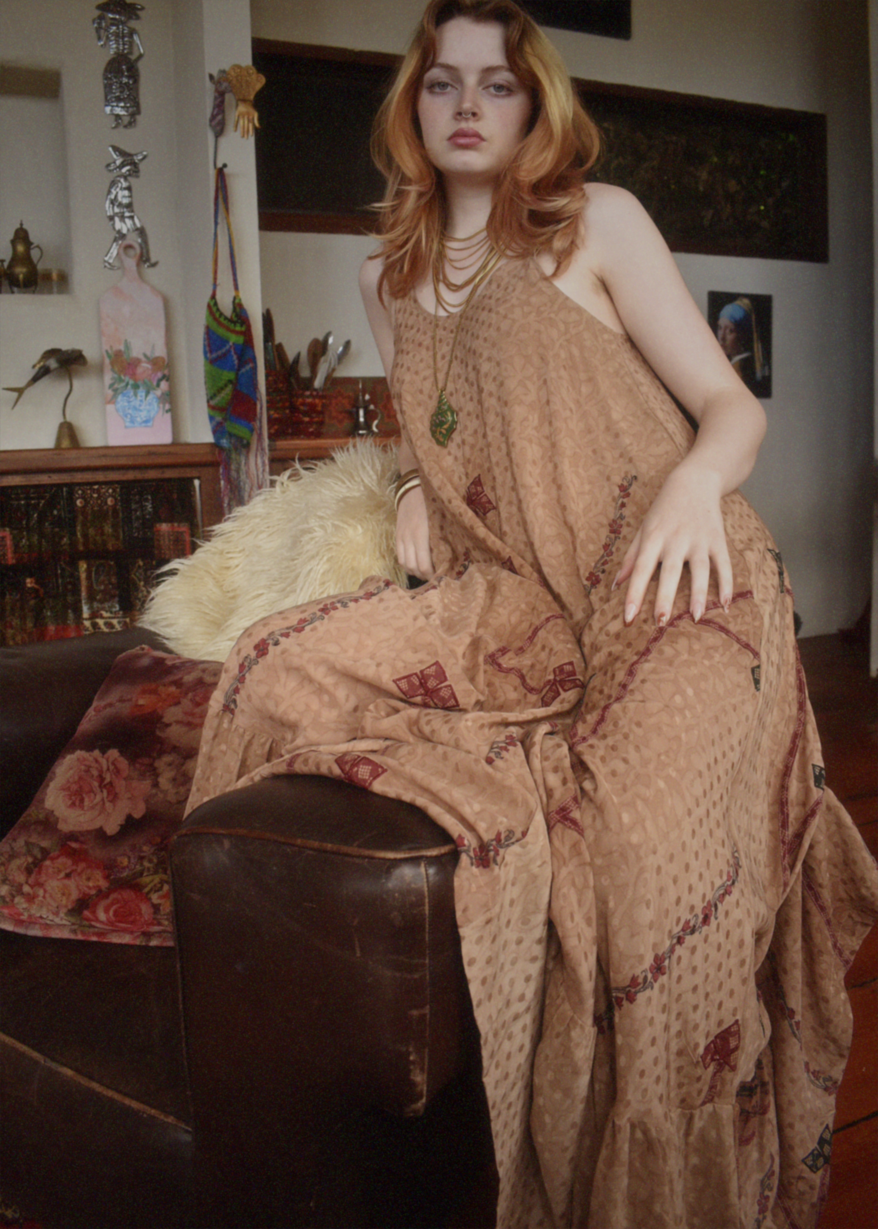 Eustoma Silk Crepe Swing Maxi Dress ~ Mallow M