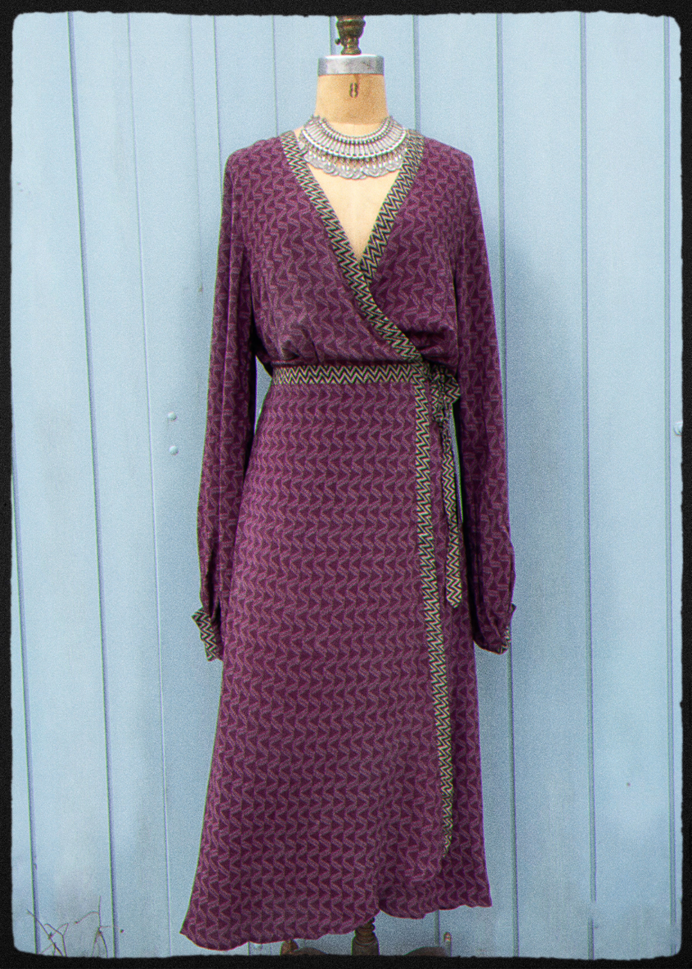 Caladium Wrap Silk Dress ~ Sapphire L