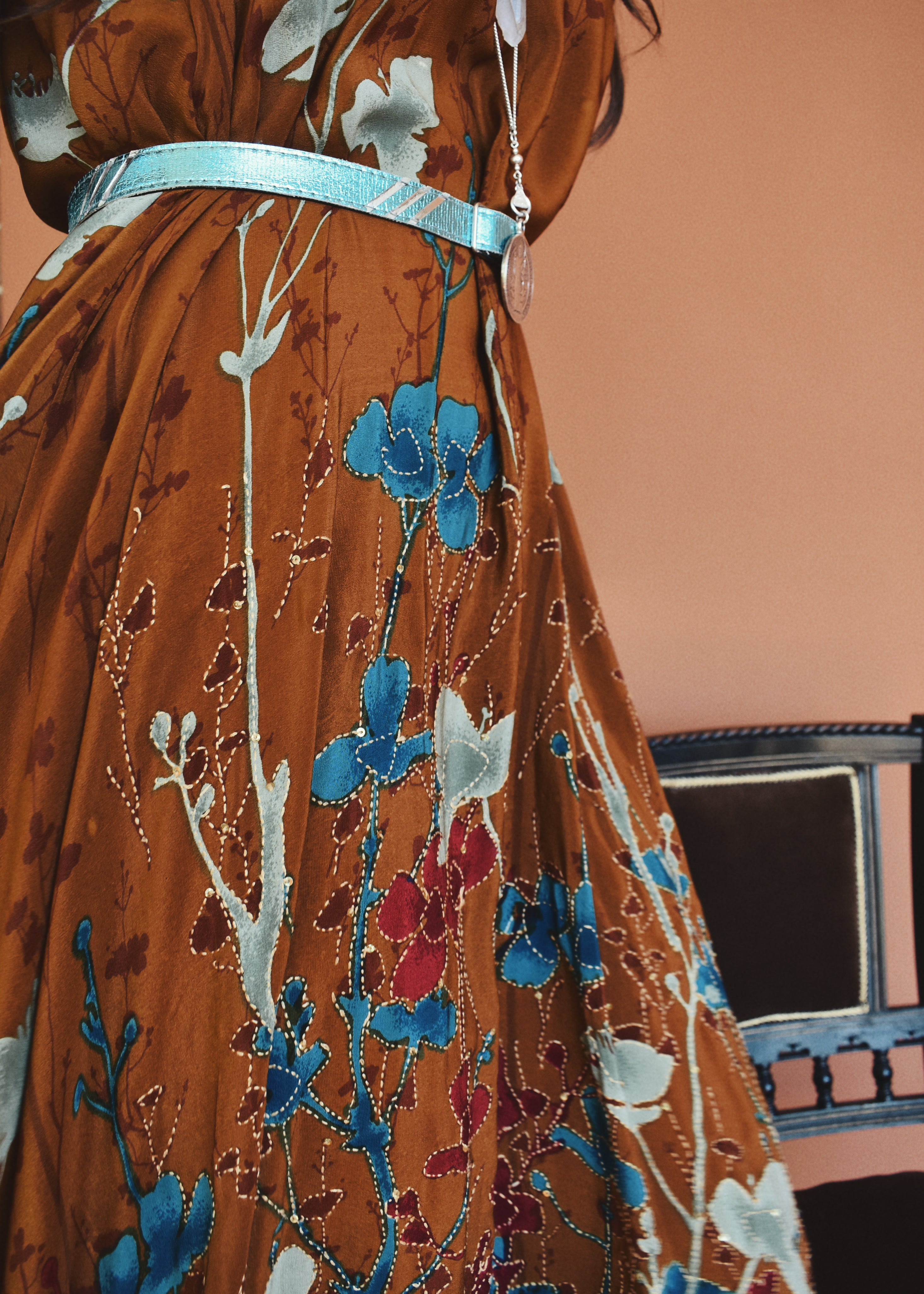 Eustoma Silk Crepe Swing Maxi Dress ~ Ginger L