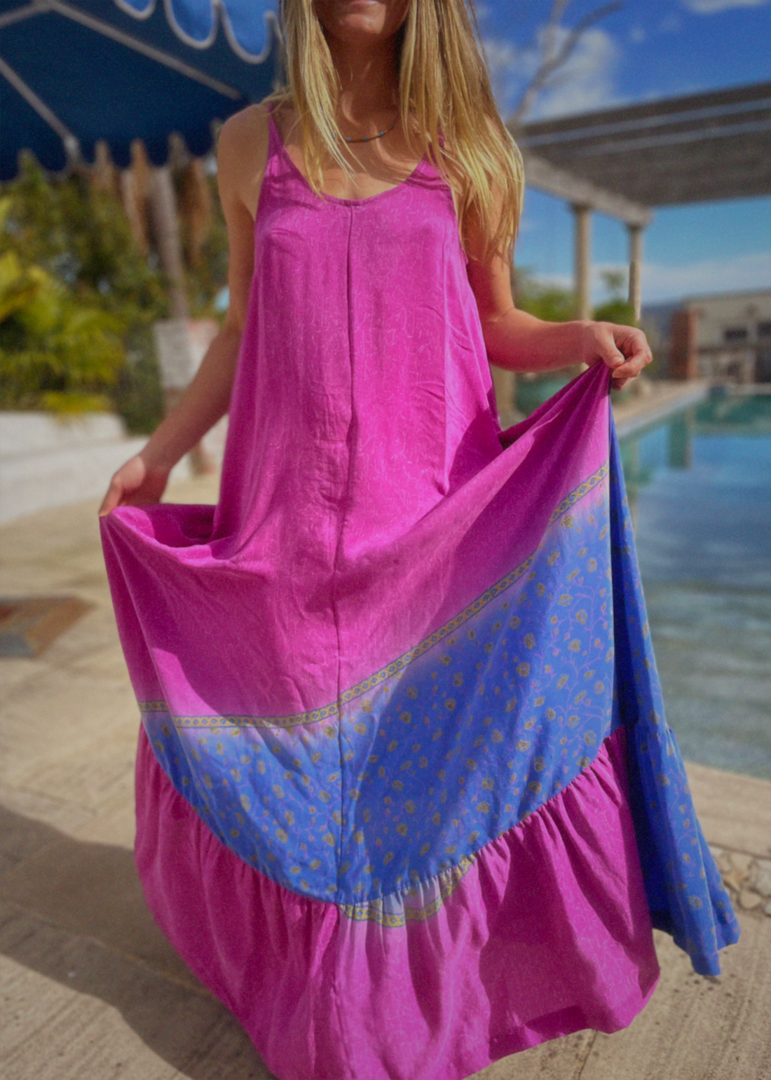 Eustoma Silk Crepe Swing Maxi Dress ~ Jewel M