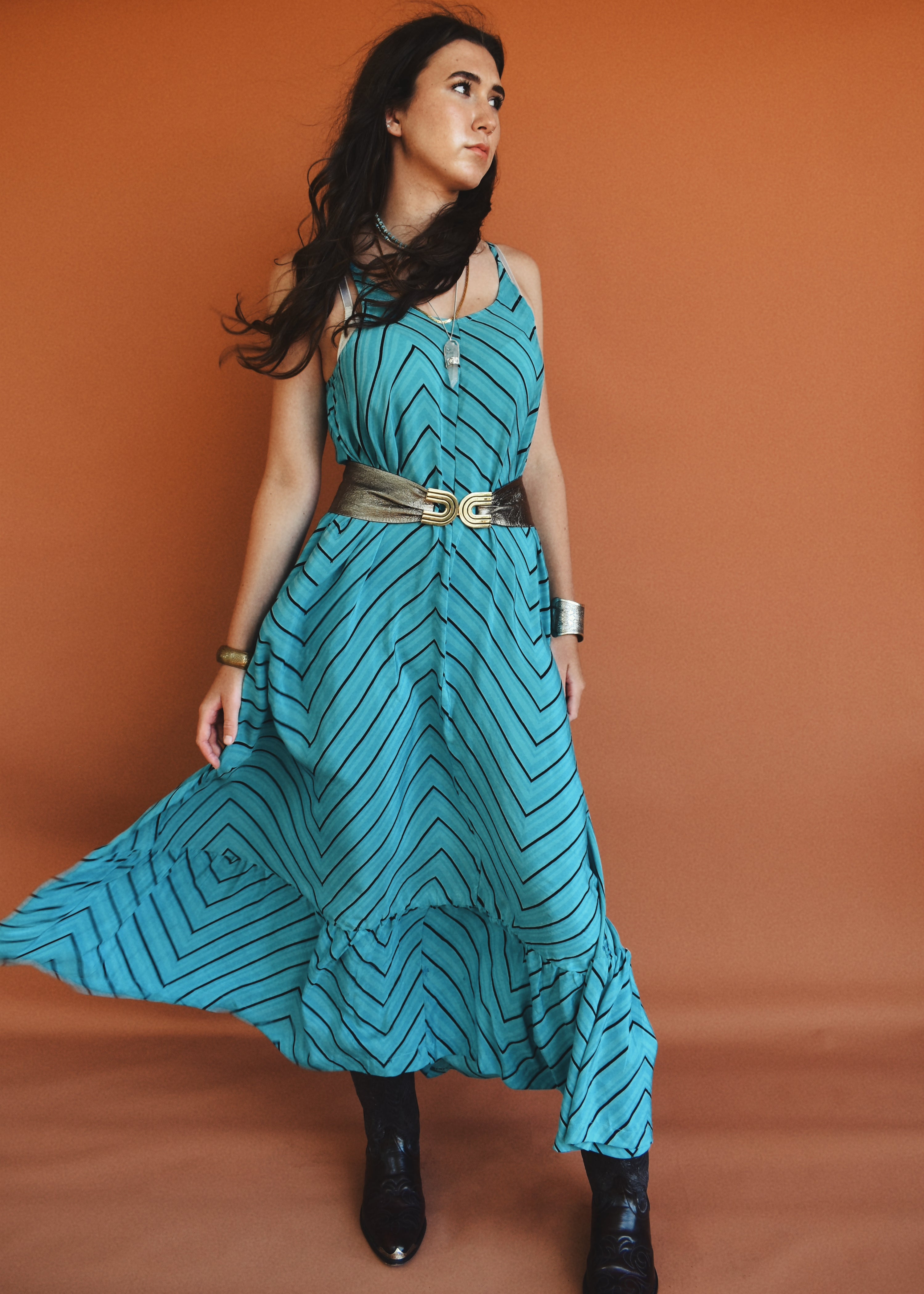 Eustoma Silk Crepe Swing Maxi Dress ~ Capri L