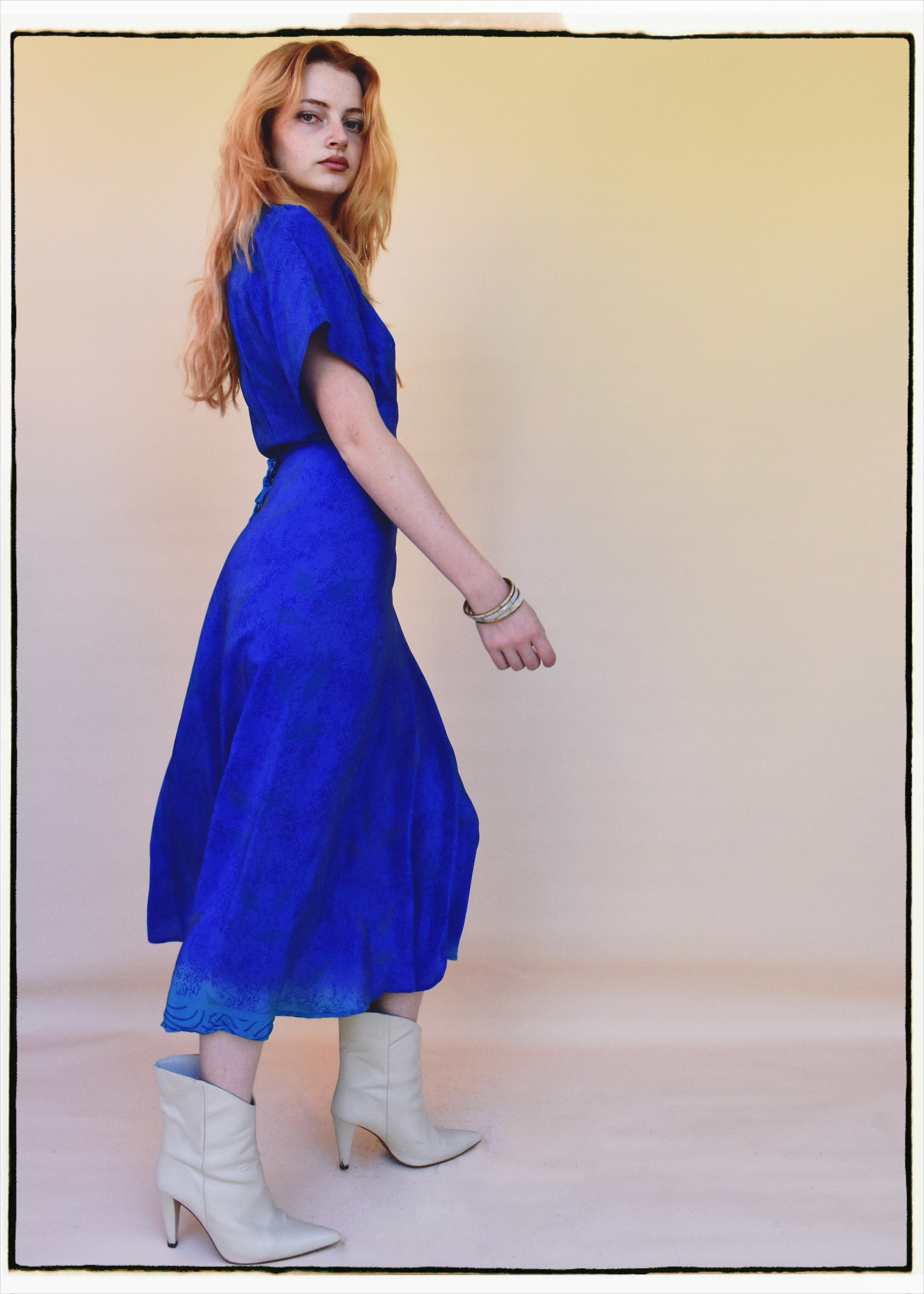 Liatris Silk Crepe Flutter Sleeve Wrap Dress ~ Icehouse M