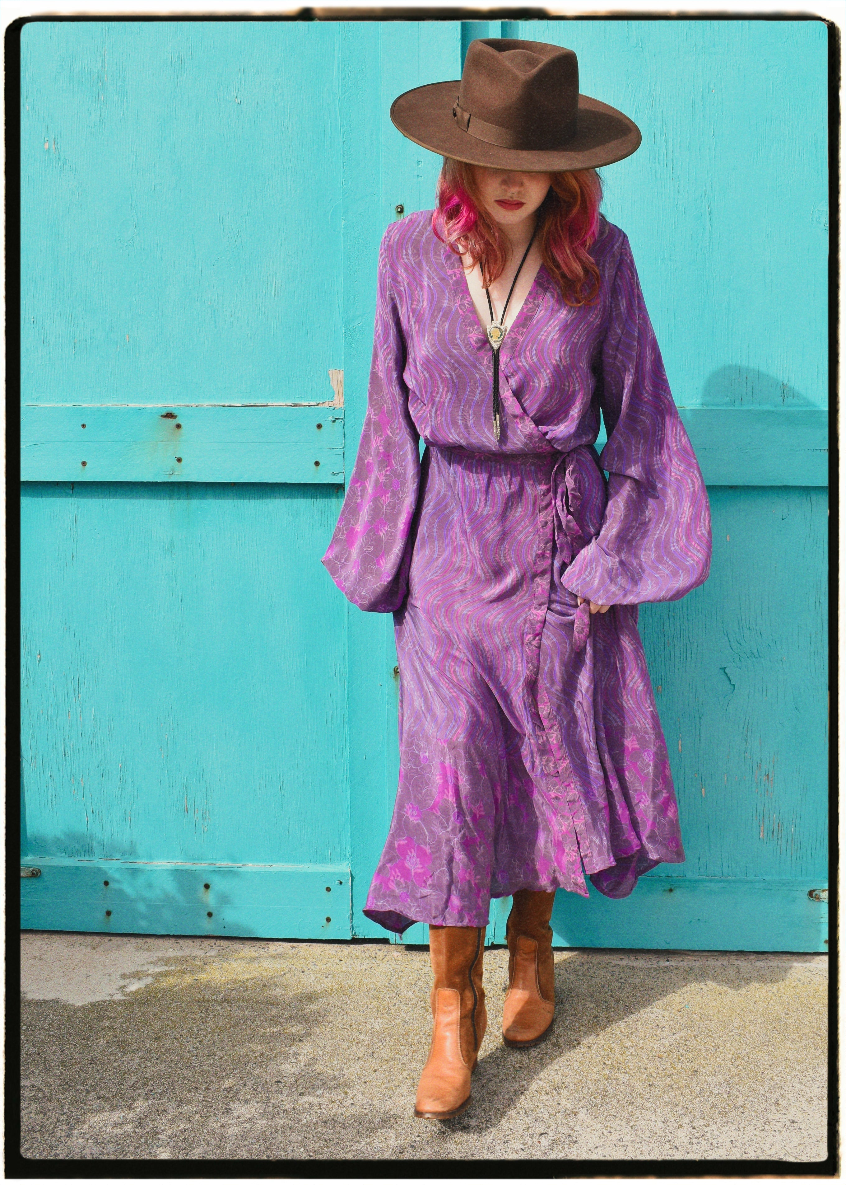 Caladium Wrap Silk Dress ~ Orchid L