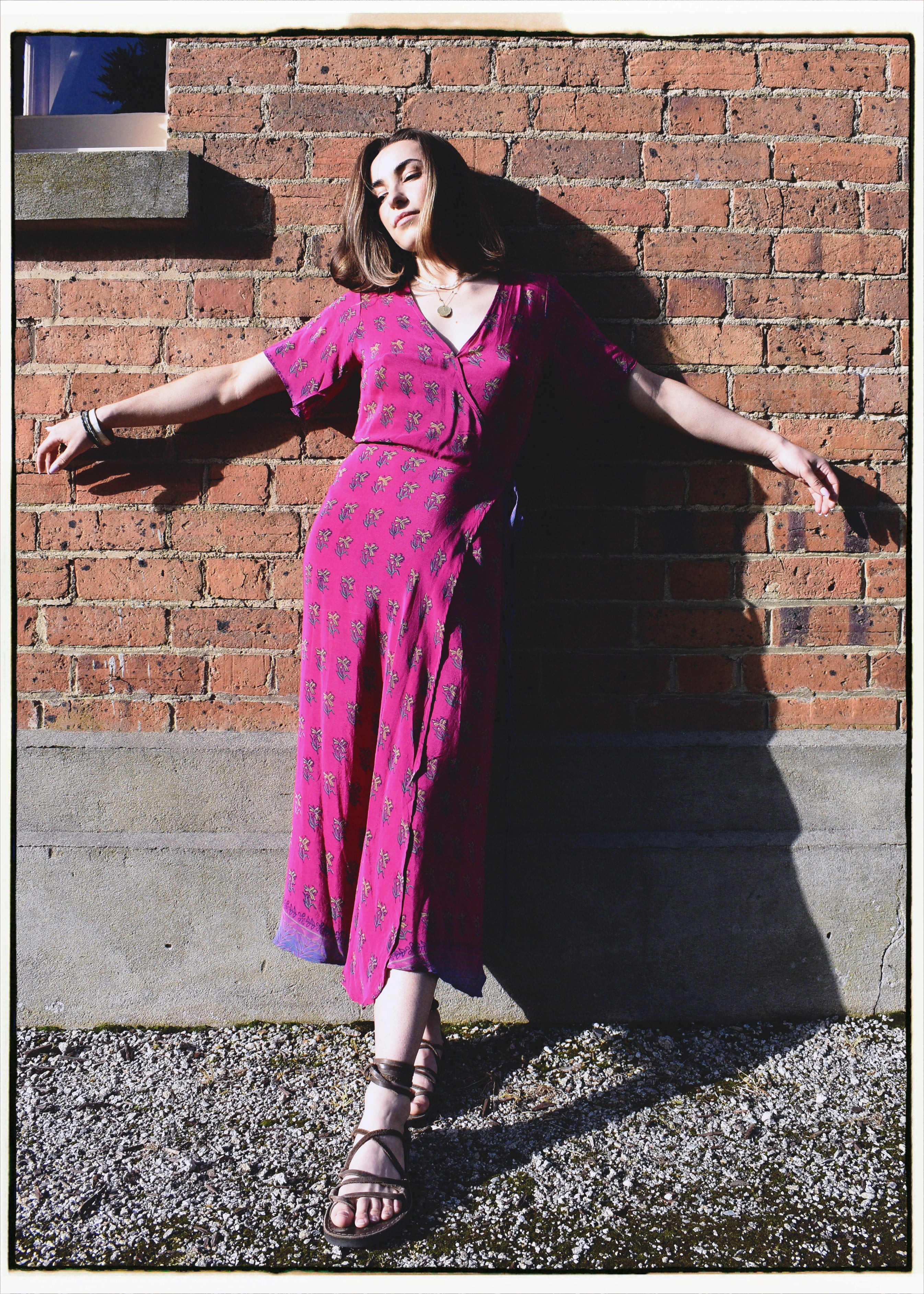 Liatris Silk Crepe Flutter Sleeve Wrap Dress ~ Baroque XS