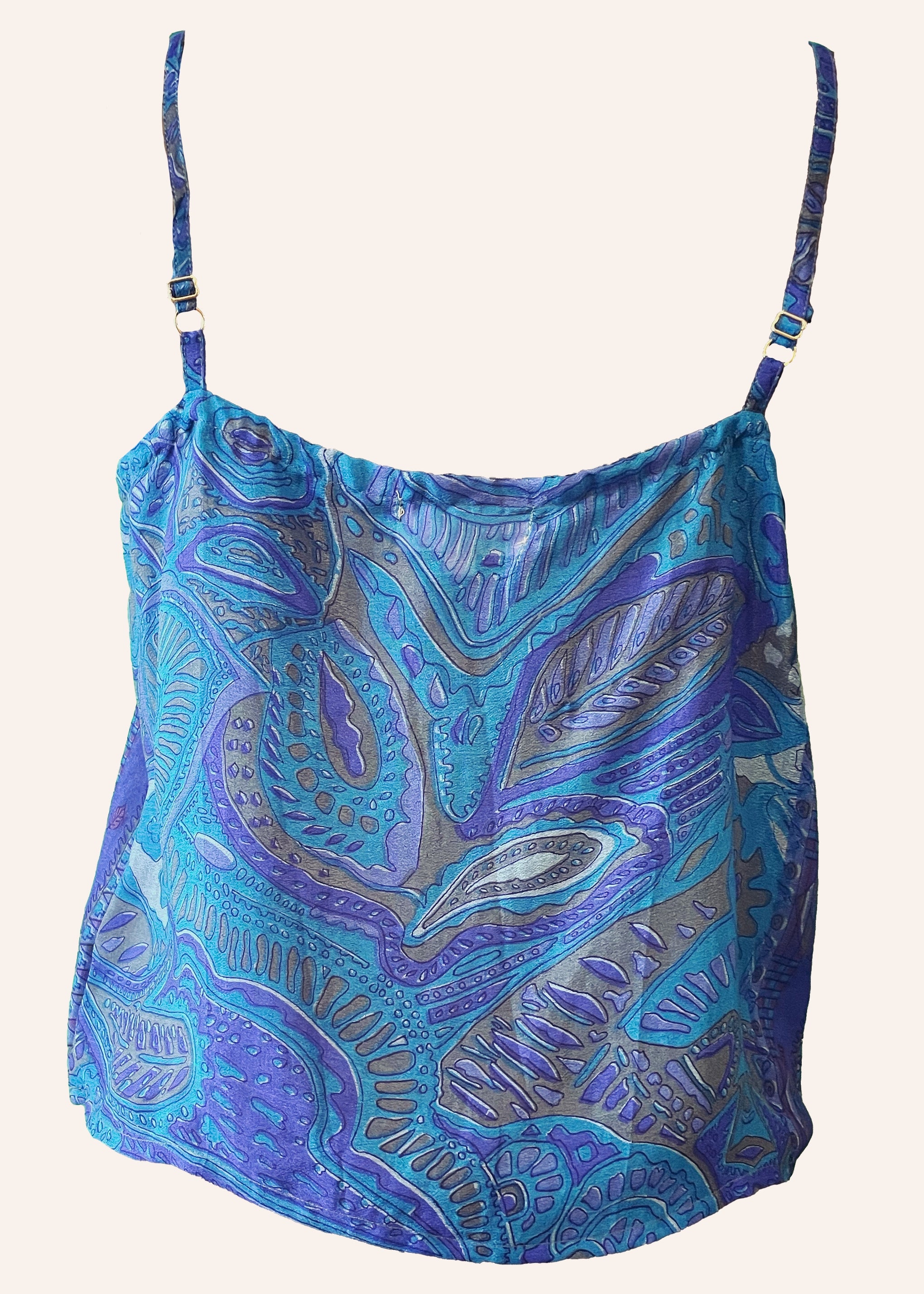 Reseda Silk Crepe Camisole Top ~ Azure XL
