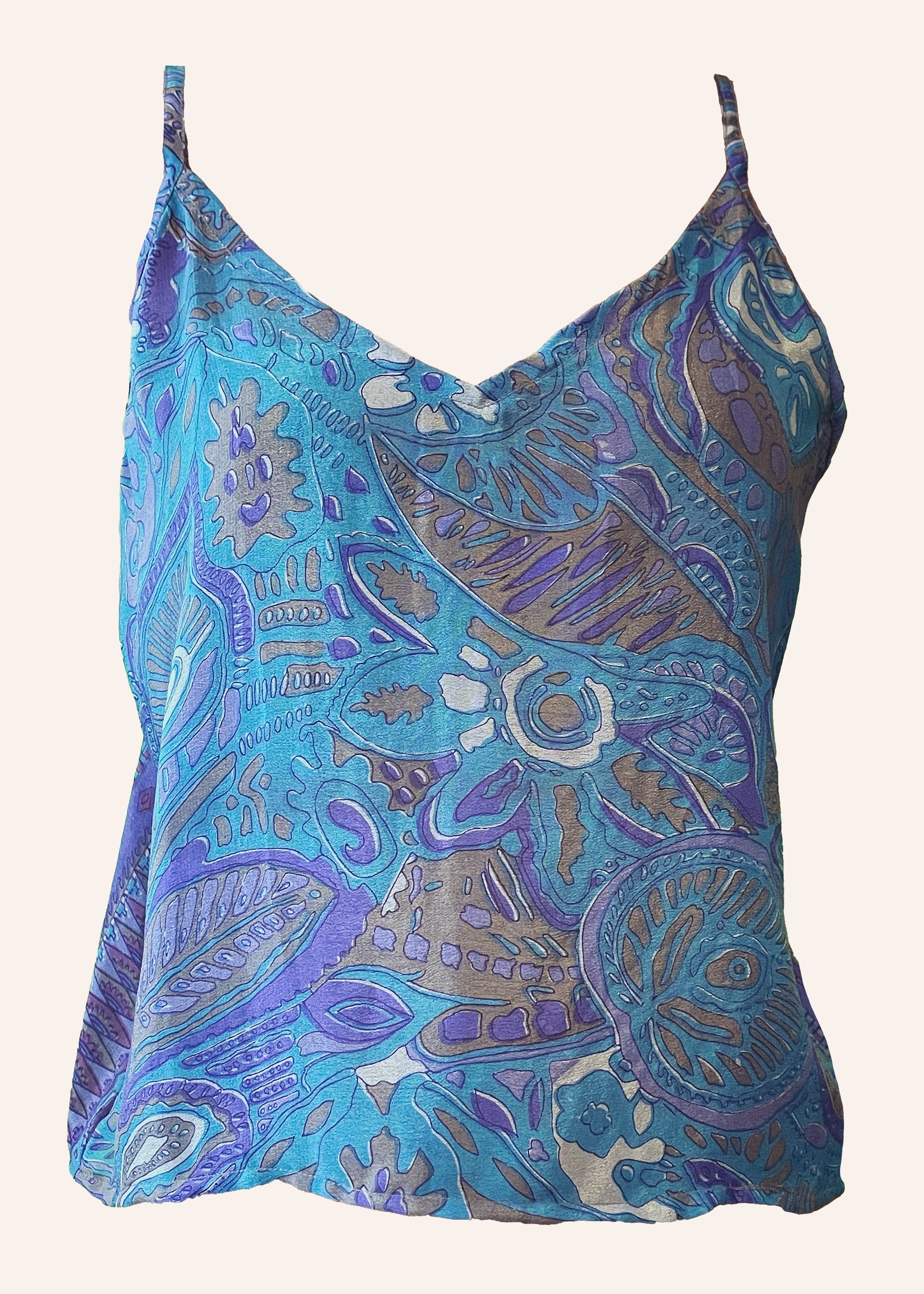 Reseda Silk Crepe Camisole Top ~ Azure XL