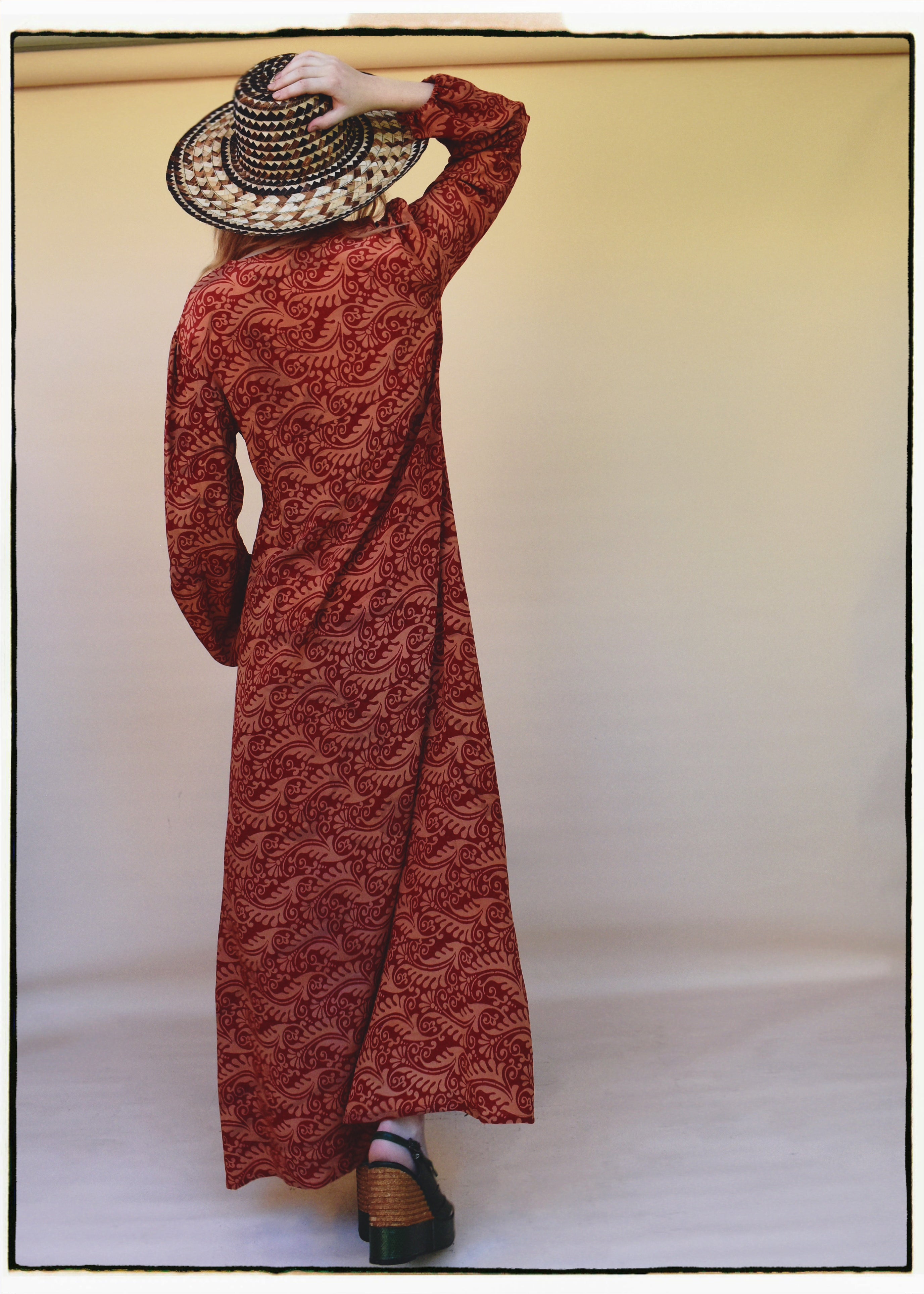 Zea Silk Crepe Kaftan Maxi Dress ~ Amberglow XS