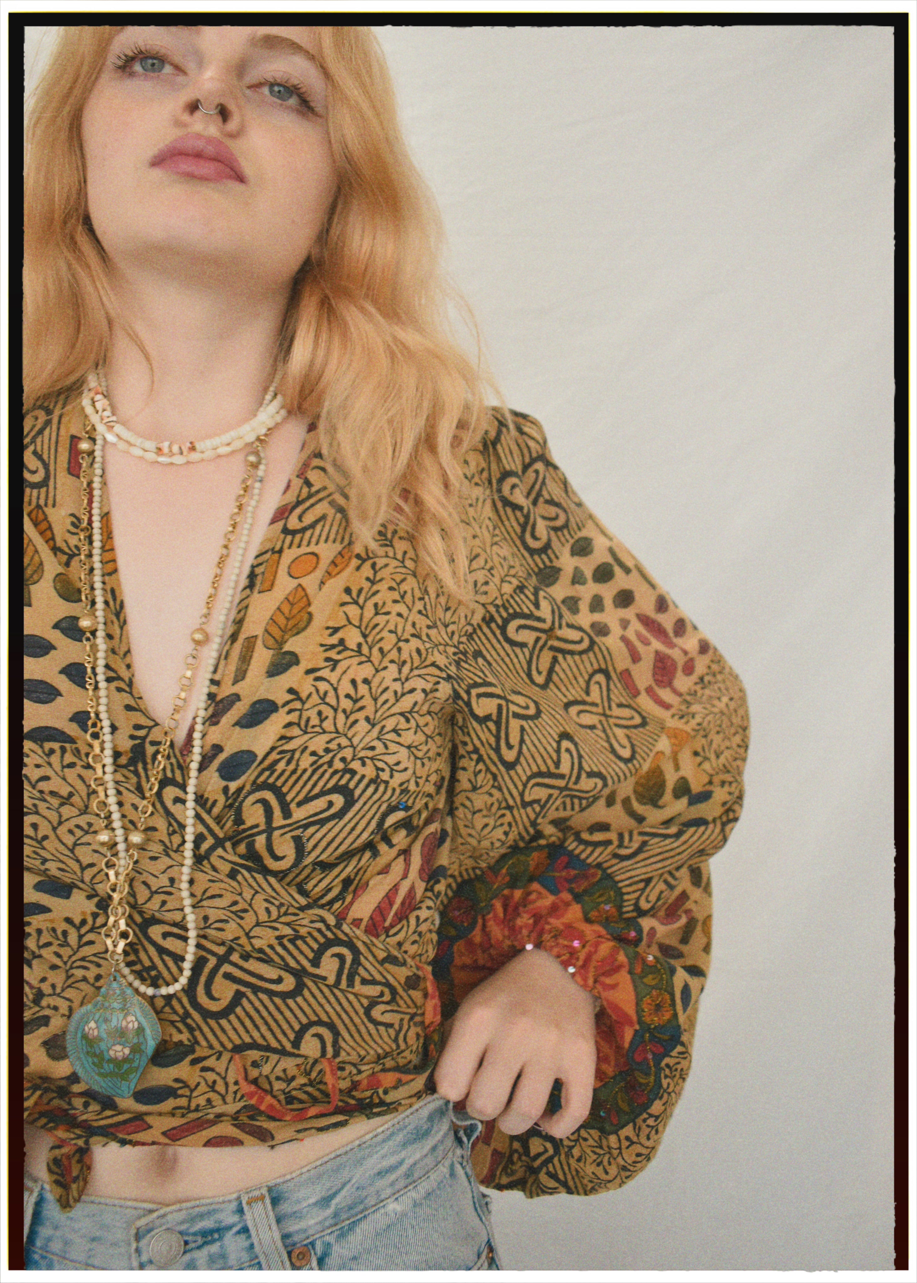 Hoya Silk Crepe Balloon Sleeve Wrap Top ~ Festival L