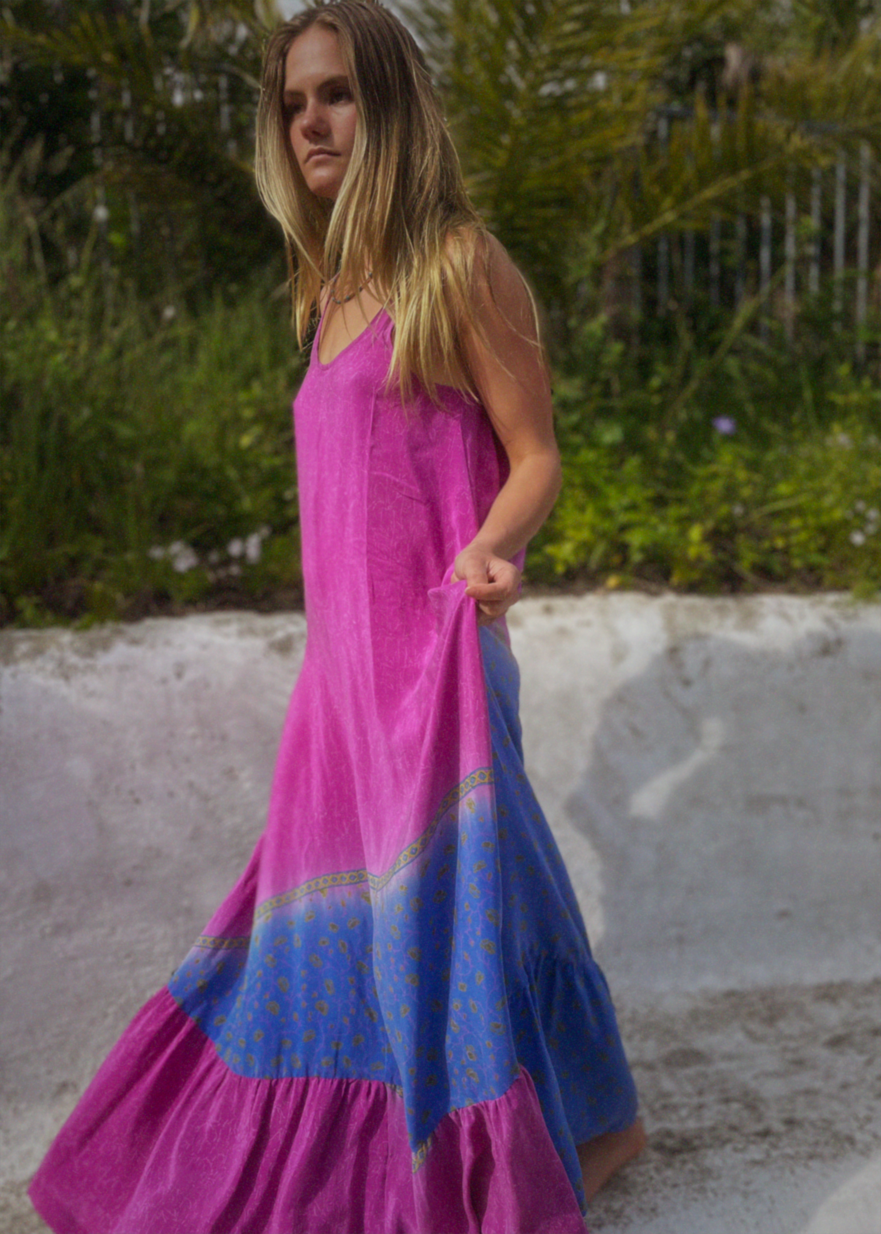 Eustoma Silk Crepe Swing Maxi Dress ~ Jewel M