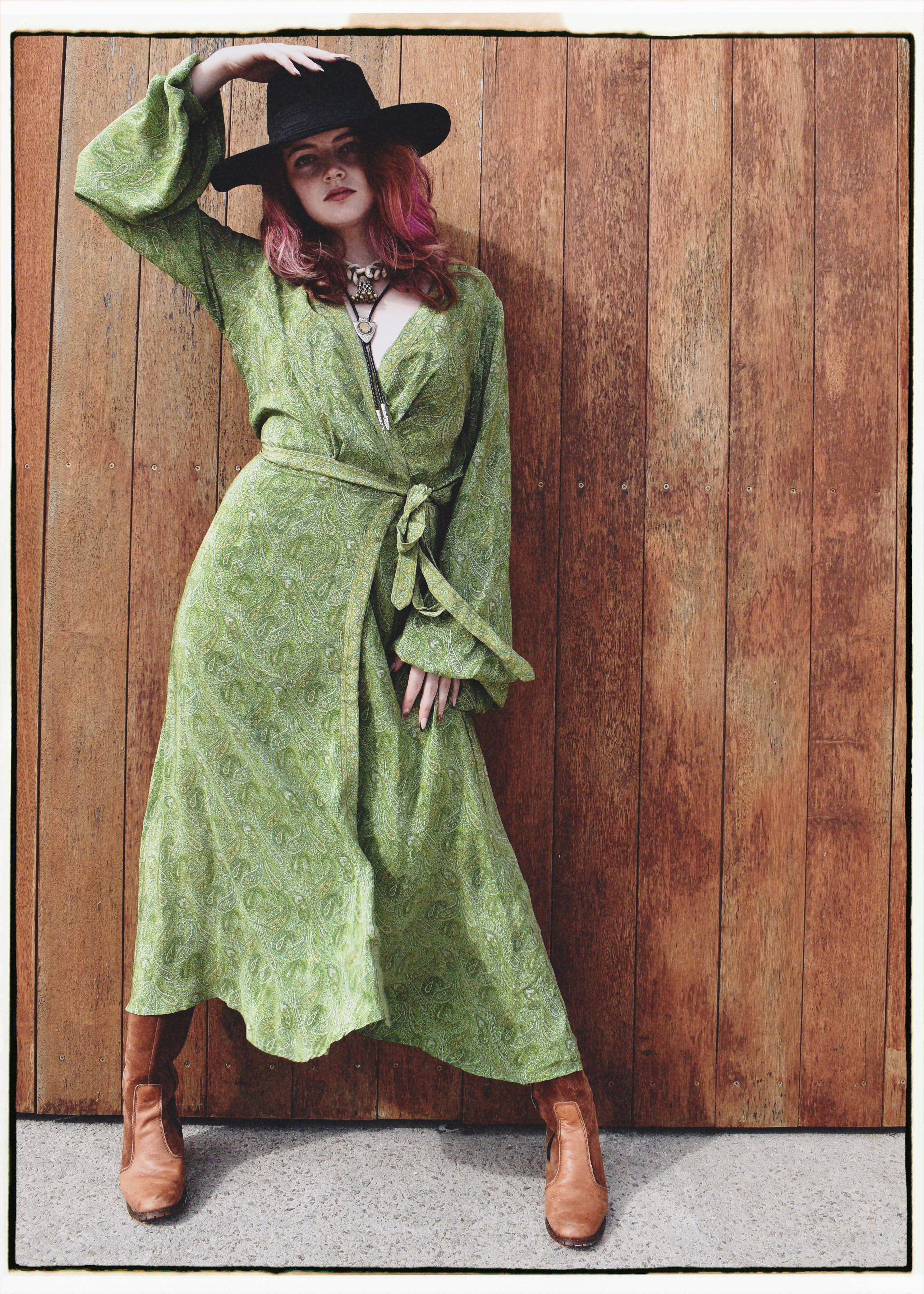 Caladium Wrap Silk Dress ~ Titanite L